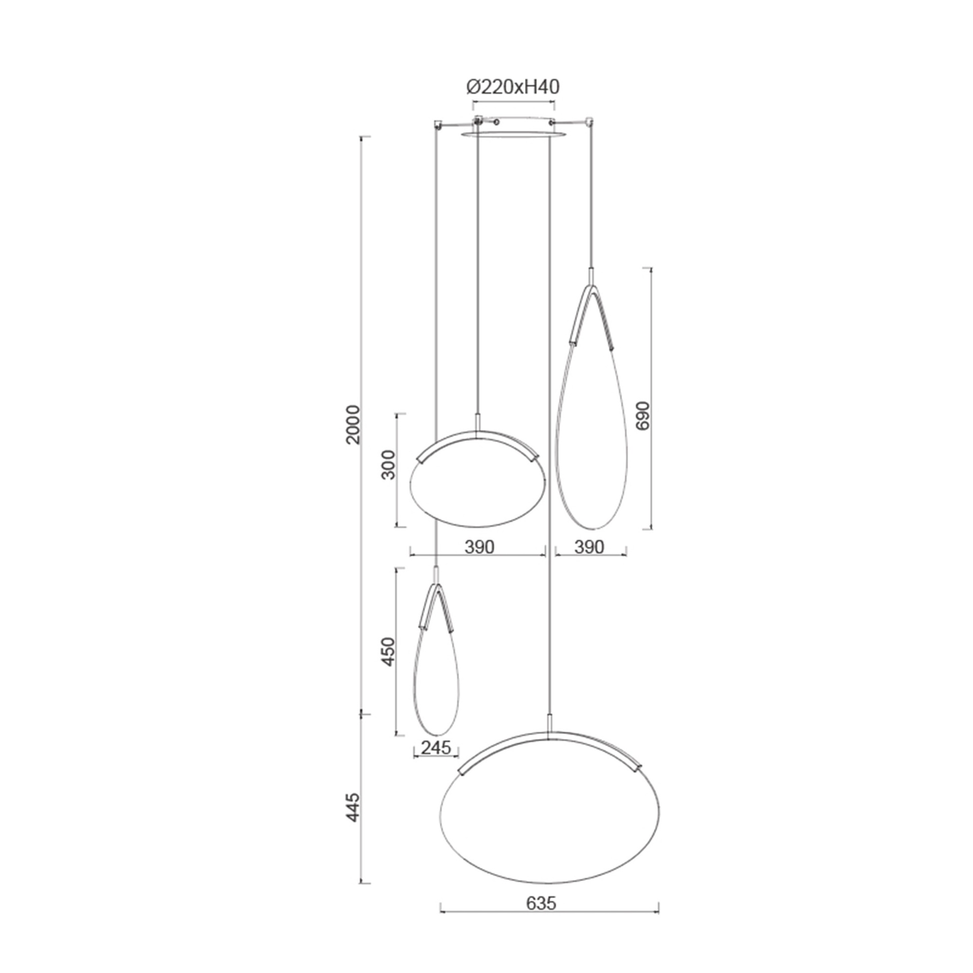 OASIS * LÁMPARA LED 54W ORO - 4 COLGANTES - DIMABLE TRIAC