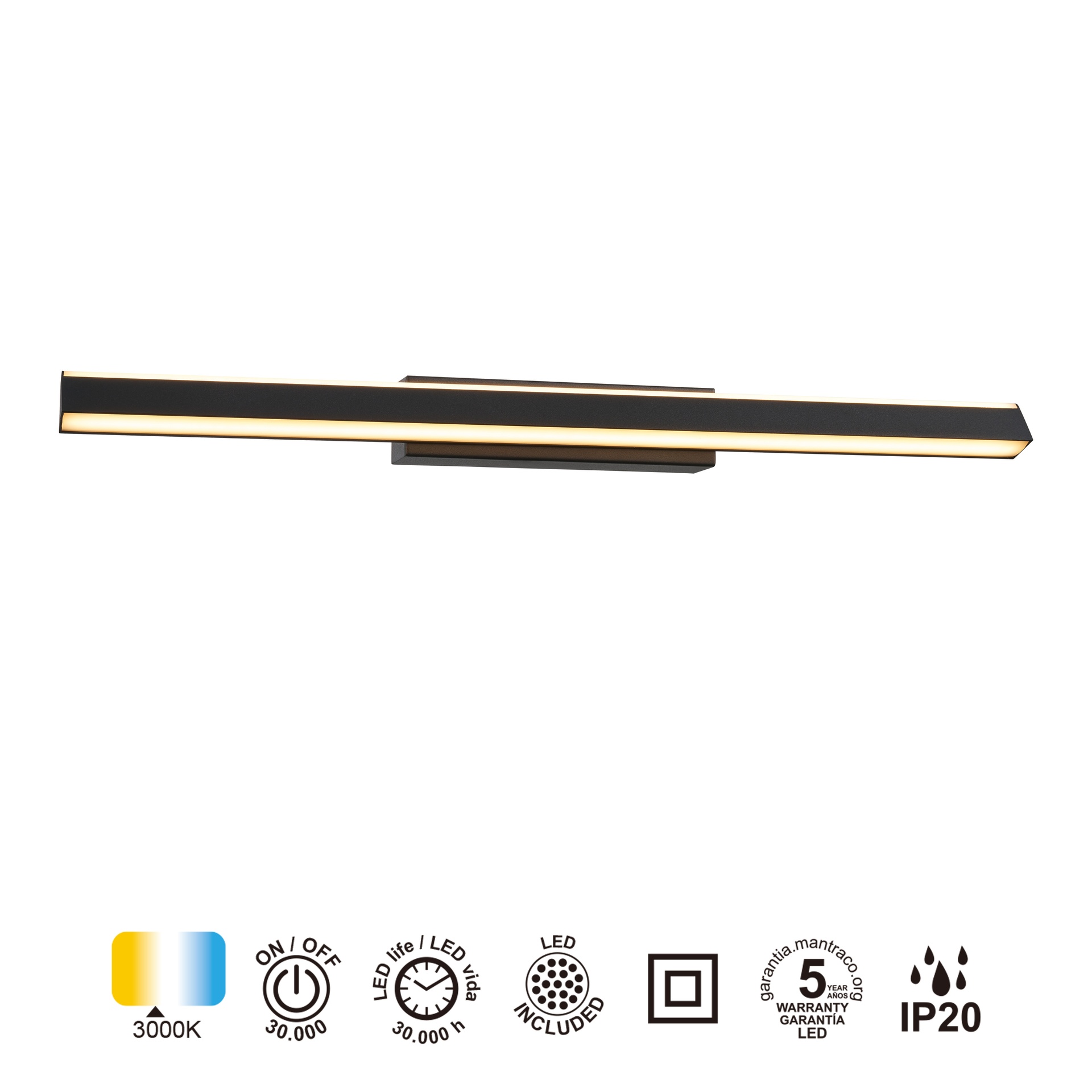 LINEALE * PLAFONIERA LED 22W - NERO SABBIATO