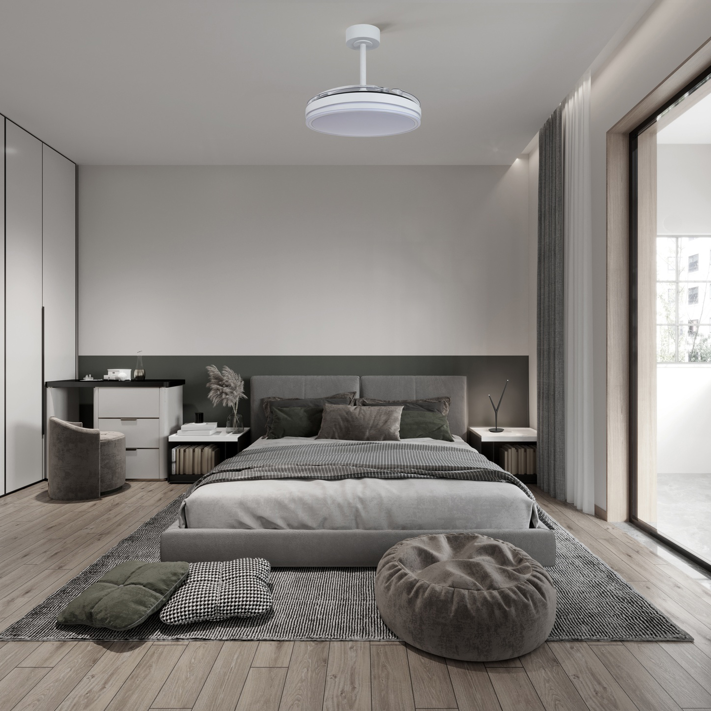 Luna M · Ventilador de aspas desplegables con luz · Blanco