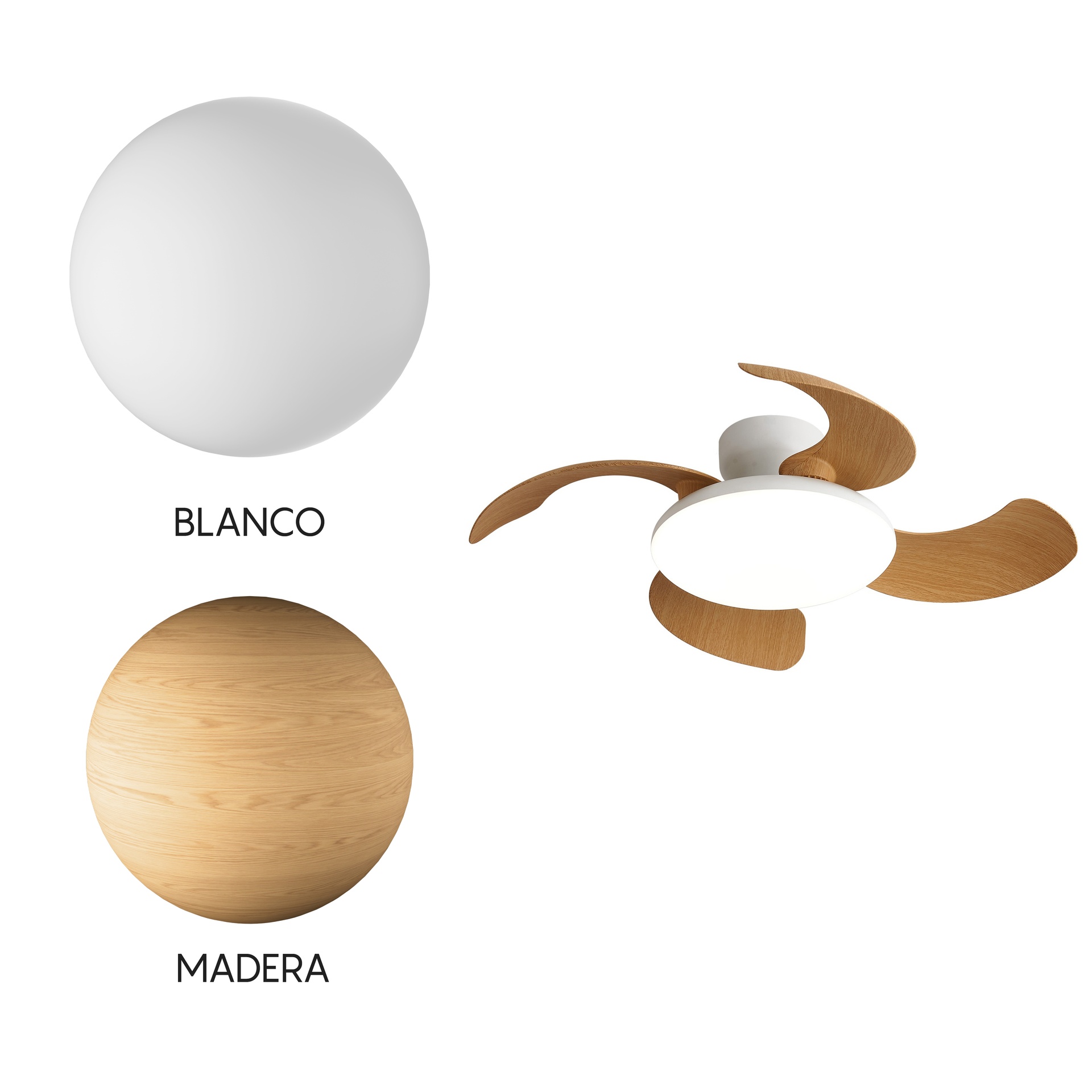 Aloha II · Ceiling fan with retractable blades and light · White / Wood