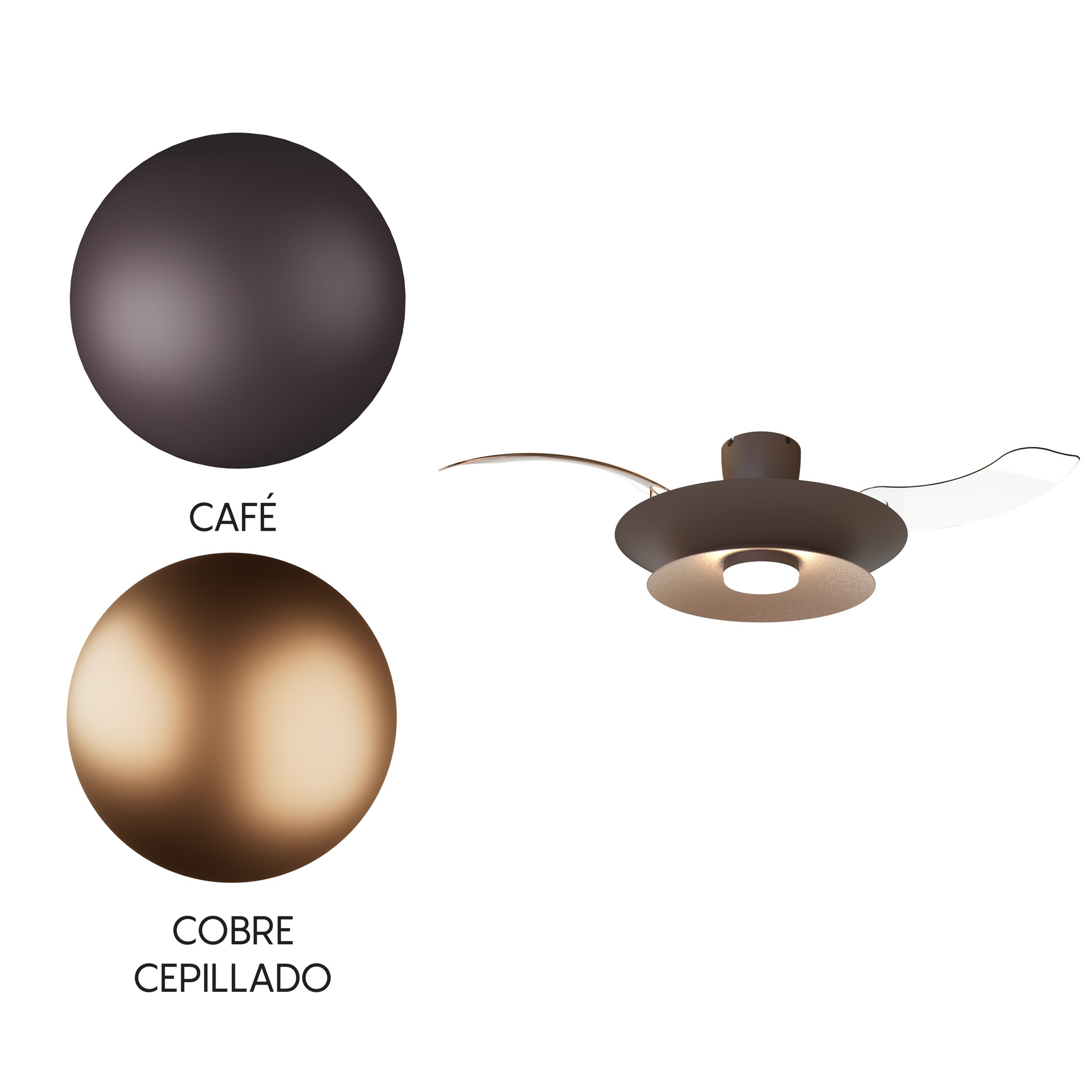 Patagonia · Ventilador de aspas desplegables con luz · Café / Cobre cepillado
