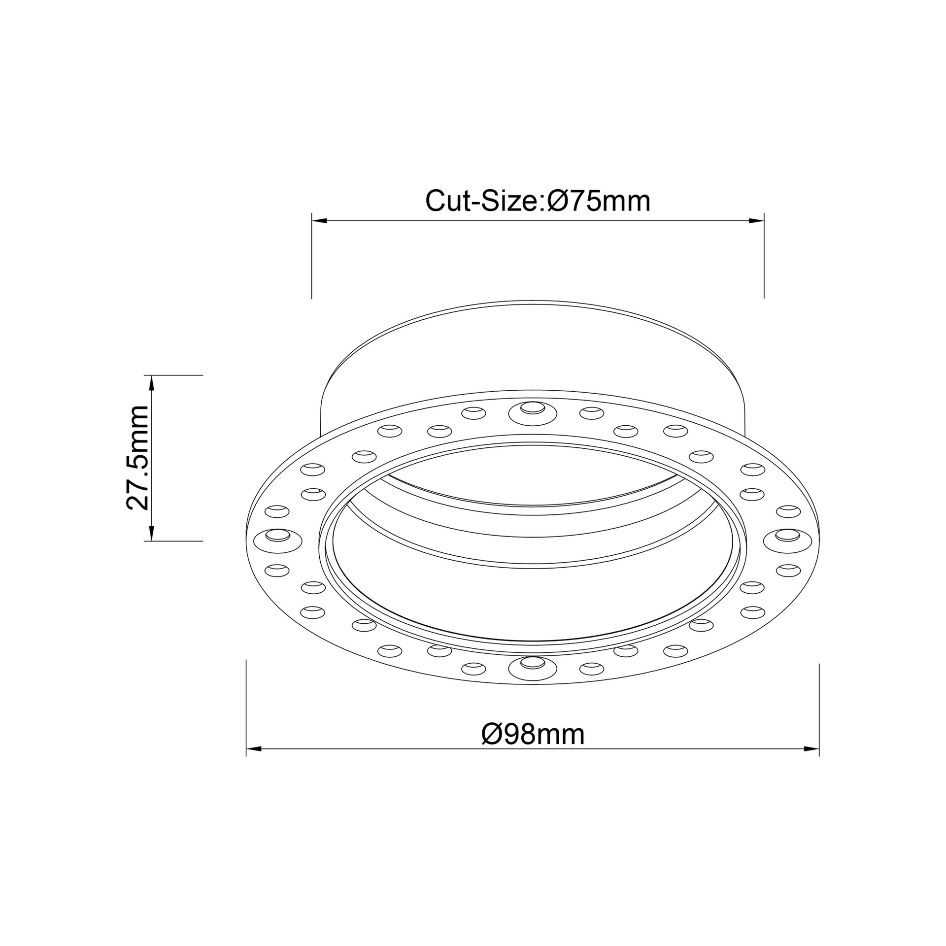 SUNRISE * RECESSED FRAME TRIMLESS ROUND BLACK 14W