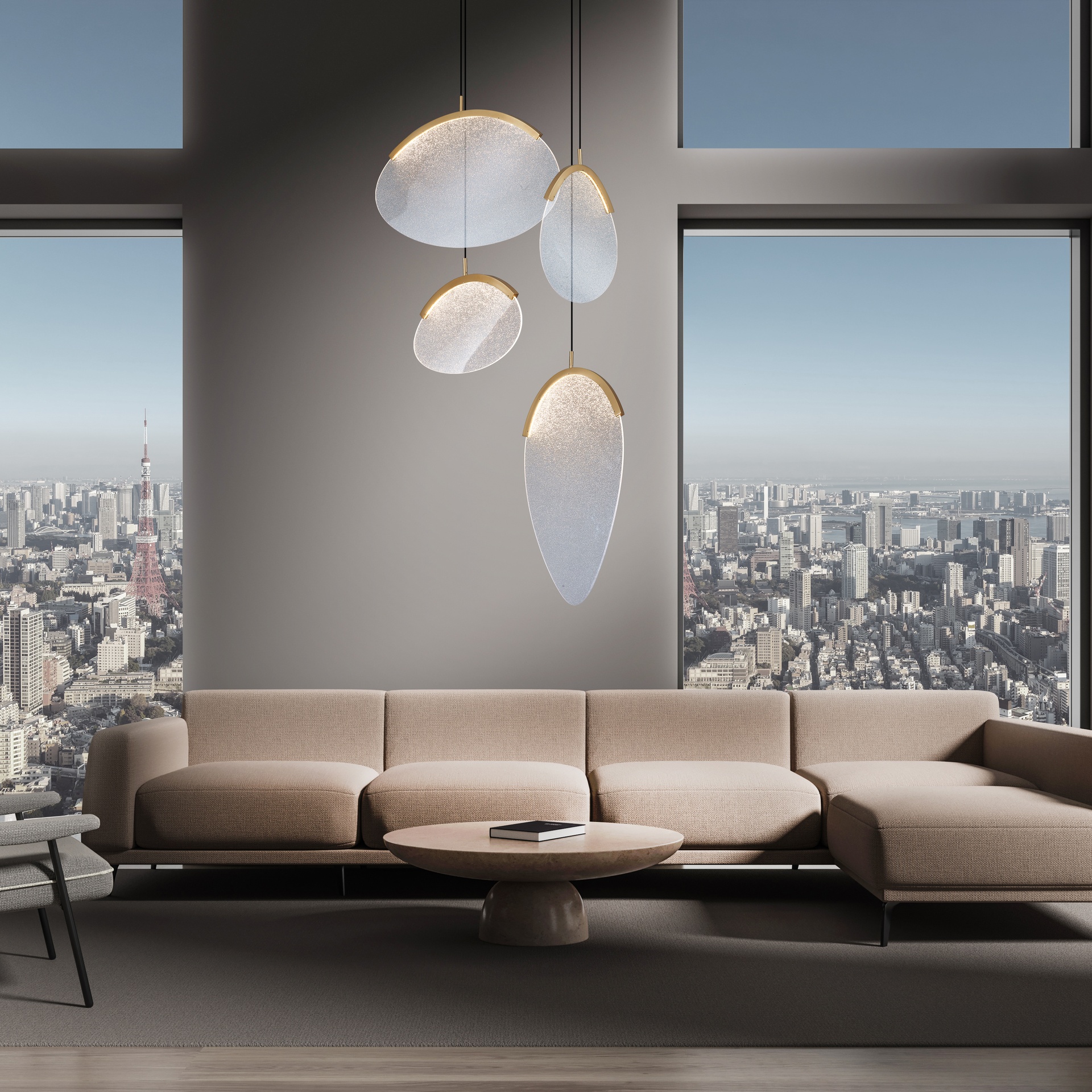 OASIS * LÁMPARA LED 54W ORO - 4 COLGANTES - DIMABLE TRIAC