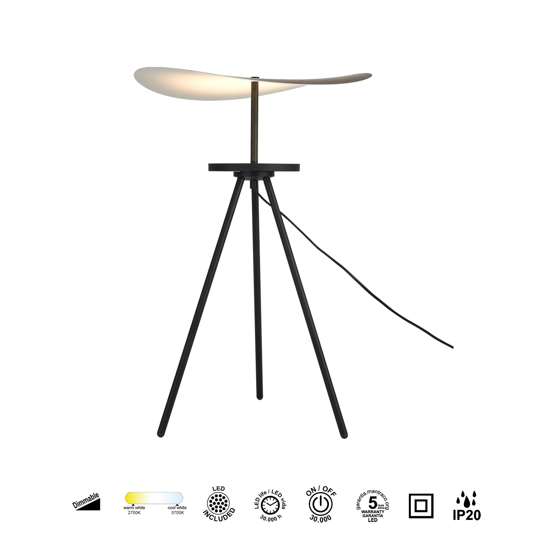 ABISAL * Lampada da tavolo LED 12W - GRANDE Legno scuro CCT 2700-5700K