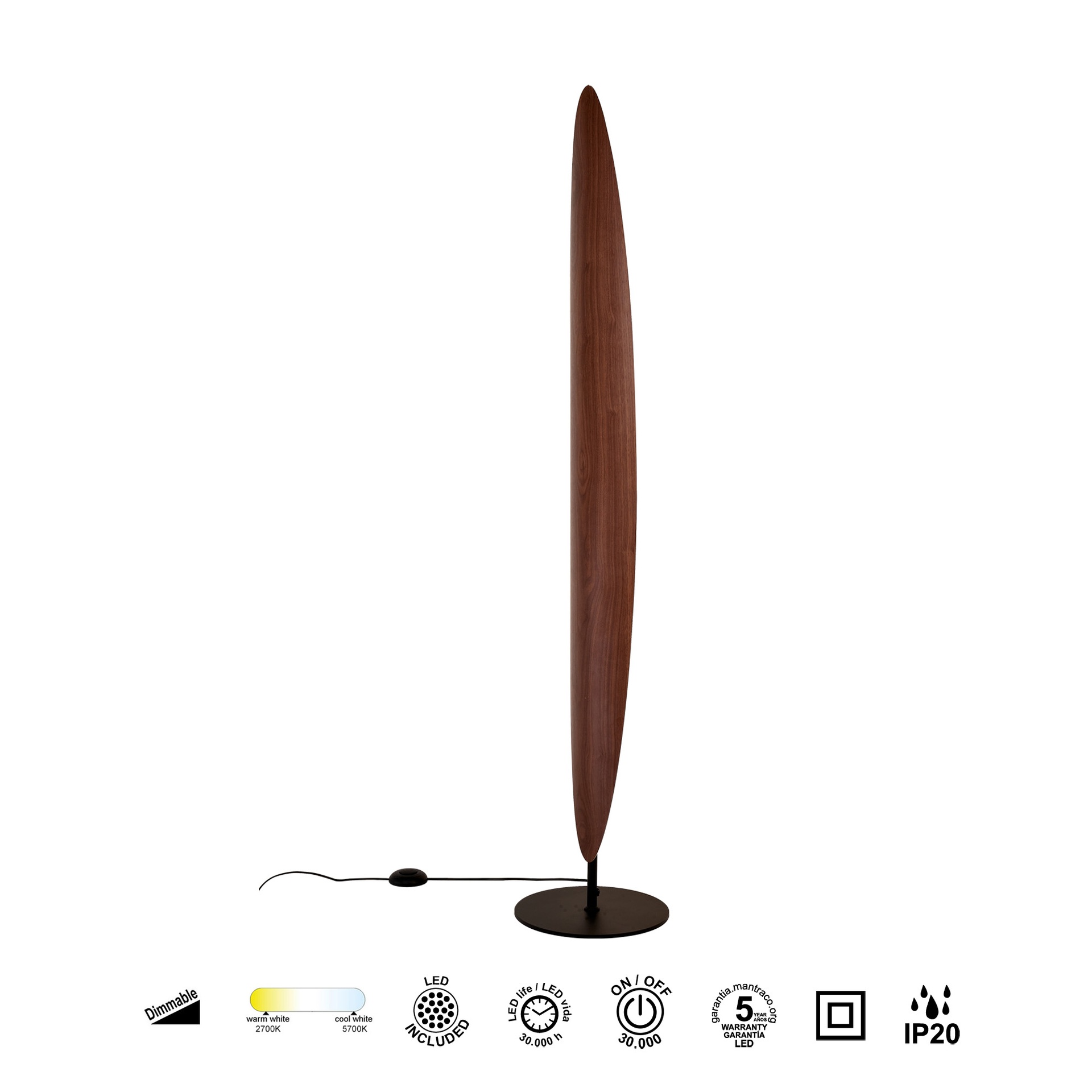 ORBITA * Floor lamp LED 40W Dark wood CCT 2700-5700K