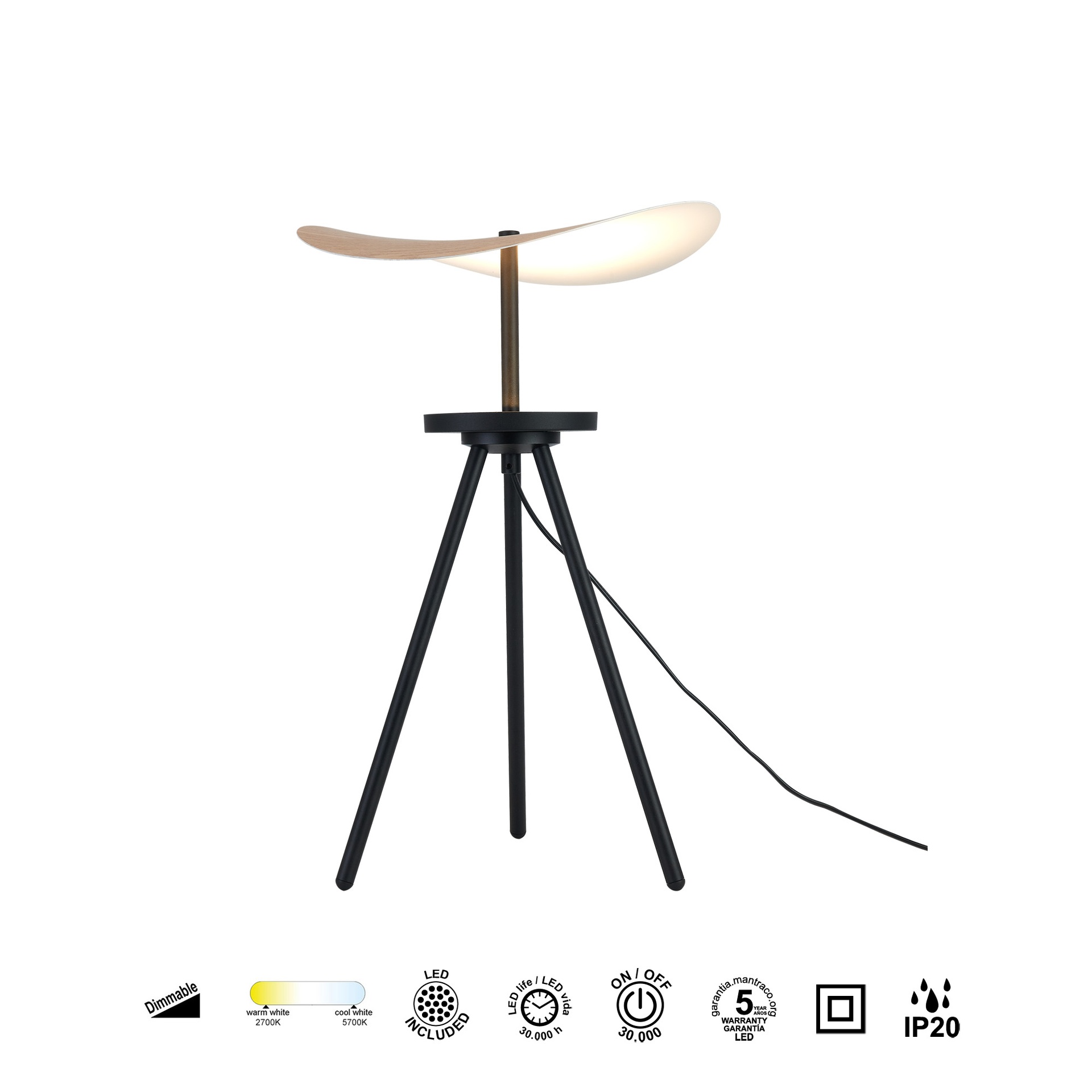 ABISAL * Lampada da tavolo LED 12W CCT 2700-5700K- Dimmerabile Legno naturale