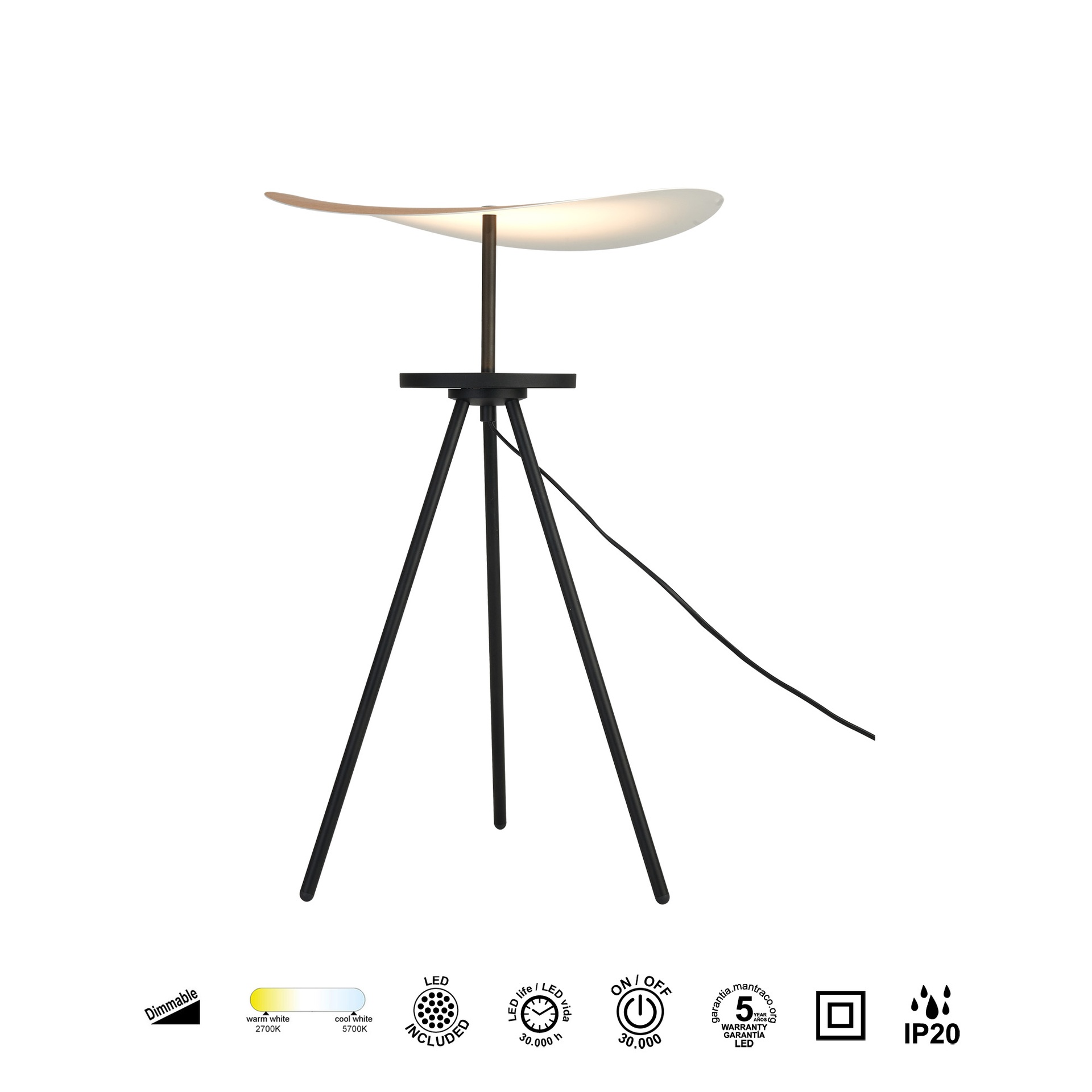 ABISAL * Table lamp LED 12W CCT 2700-5700K- Dimmable natural wood