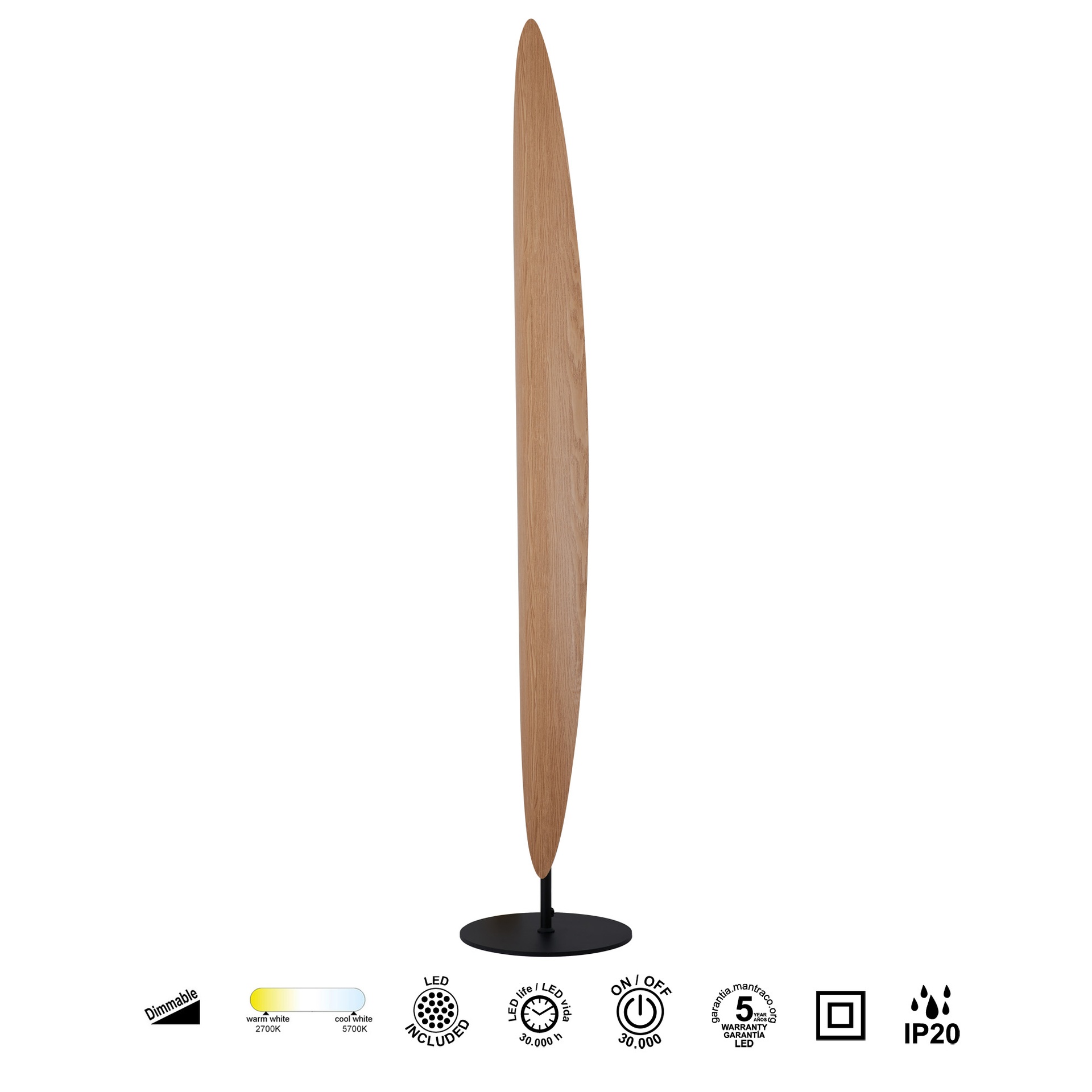 ÓRBITA* PIE SALON LED 40W CCT 2700-5700K- DIMABLE Madera natural