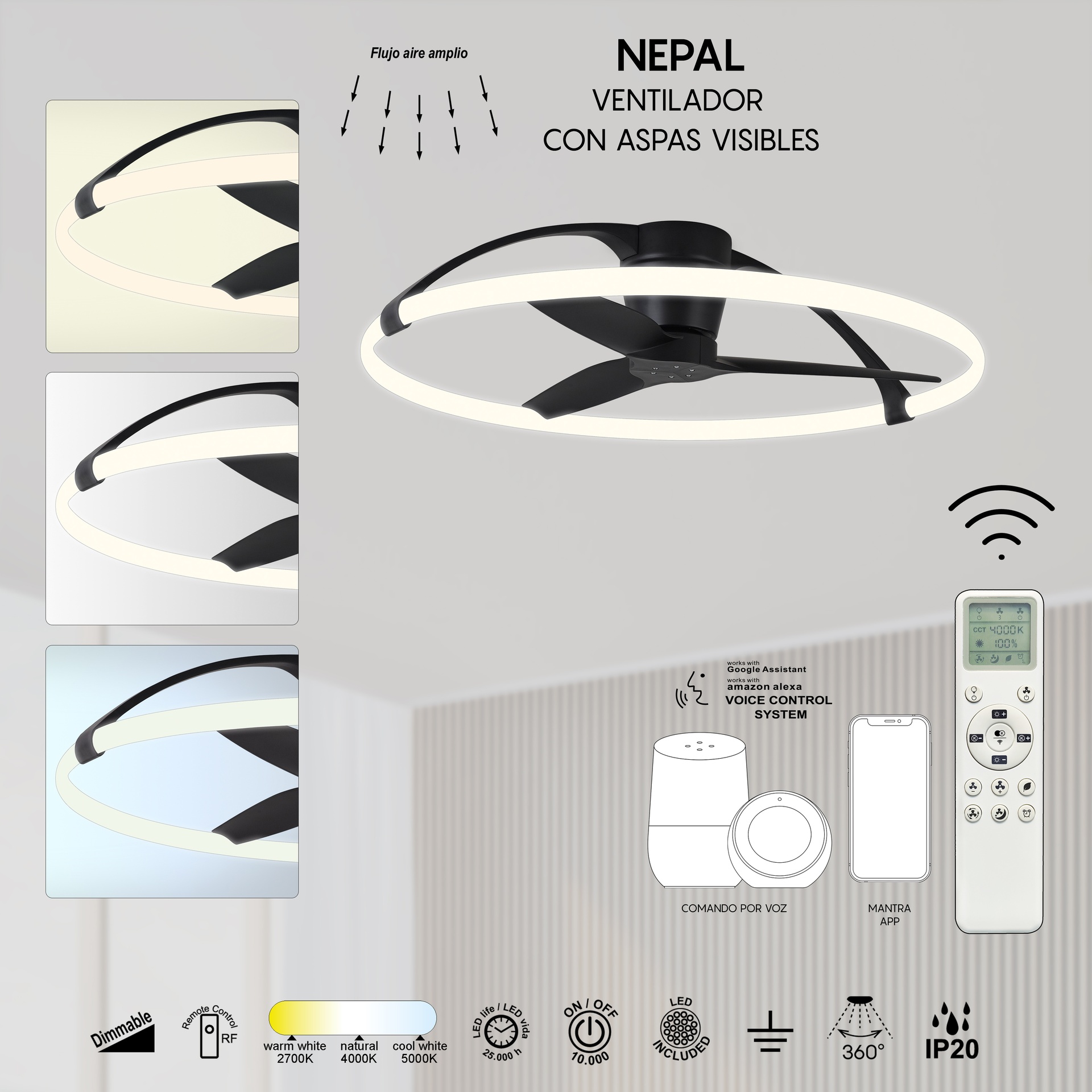 Nepal · Ventilador de aspas con luz · Black