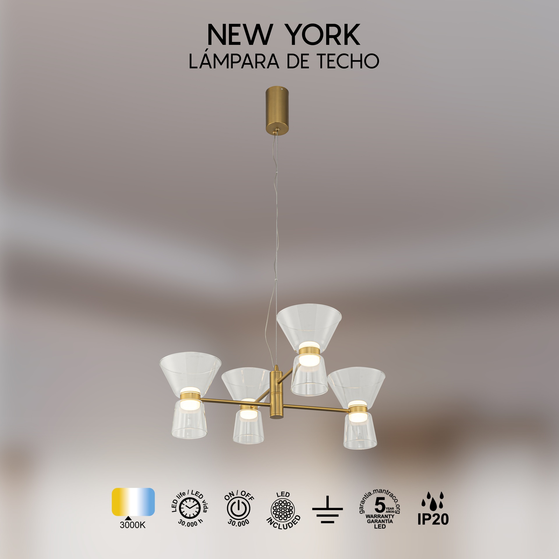New York · Luminaires de plafond · Or