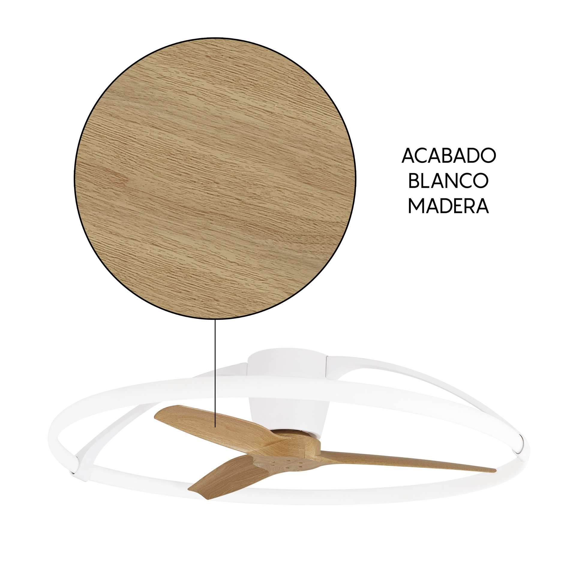 Nepal · Ventilador de aspas con luz · Blanco / Madera