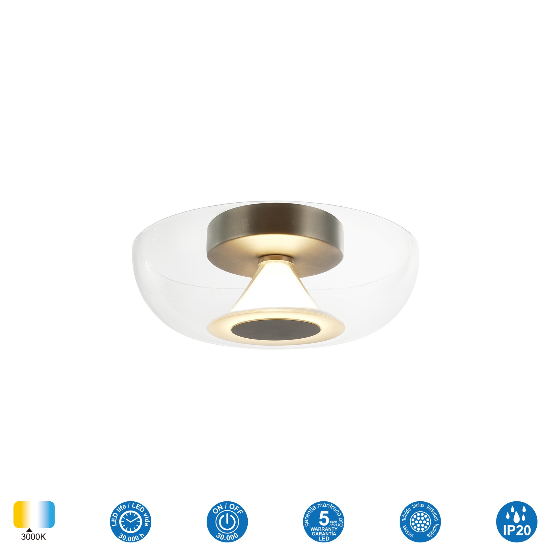 MAGMA * Plafoniera LED 9W Trasparente/Nichel satinato