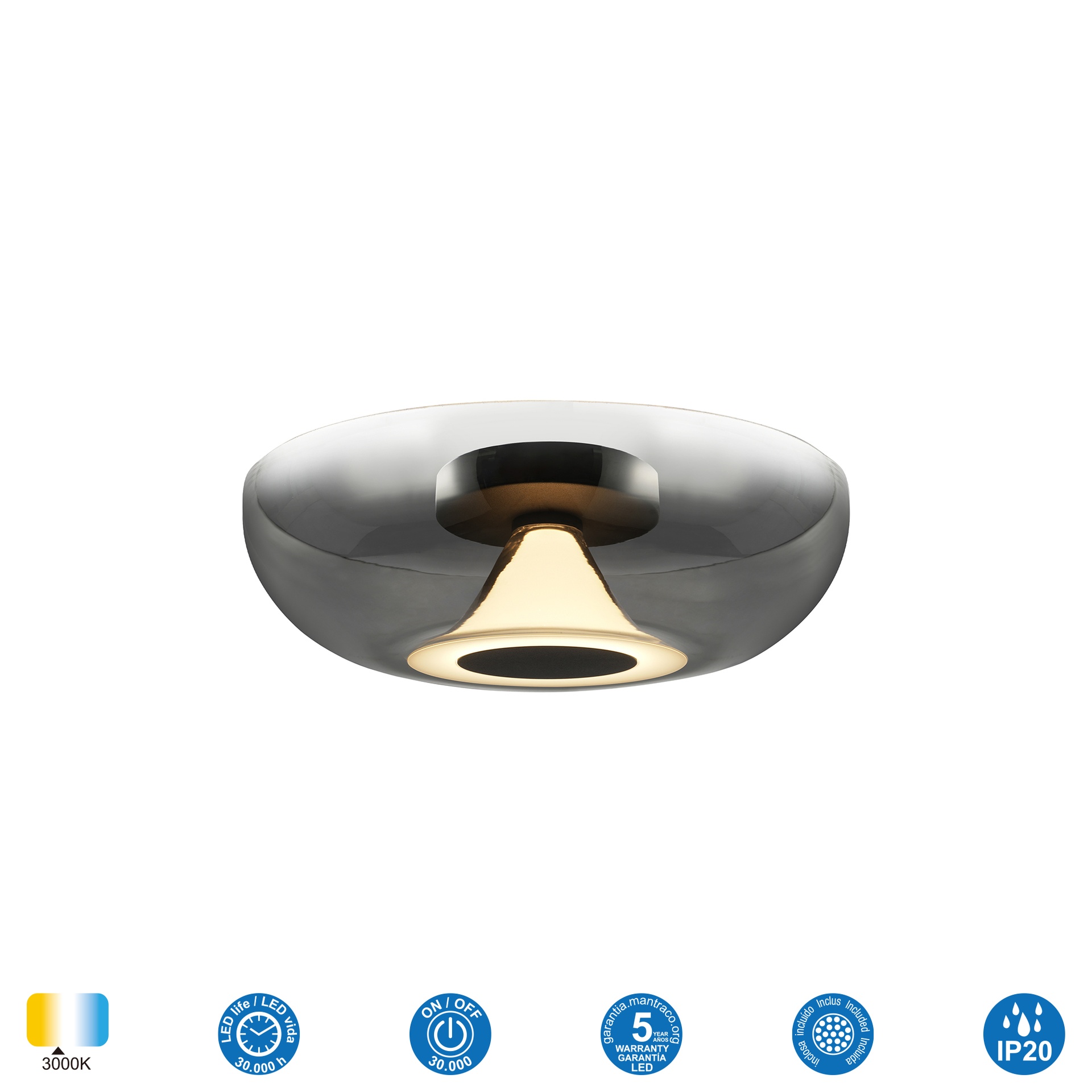 MAGMA * Ceiling Lamp LED 13W Smoky Grey/Black