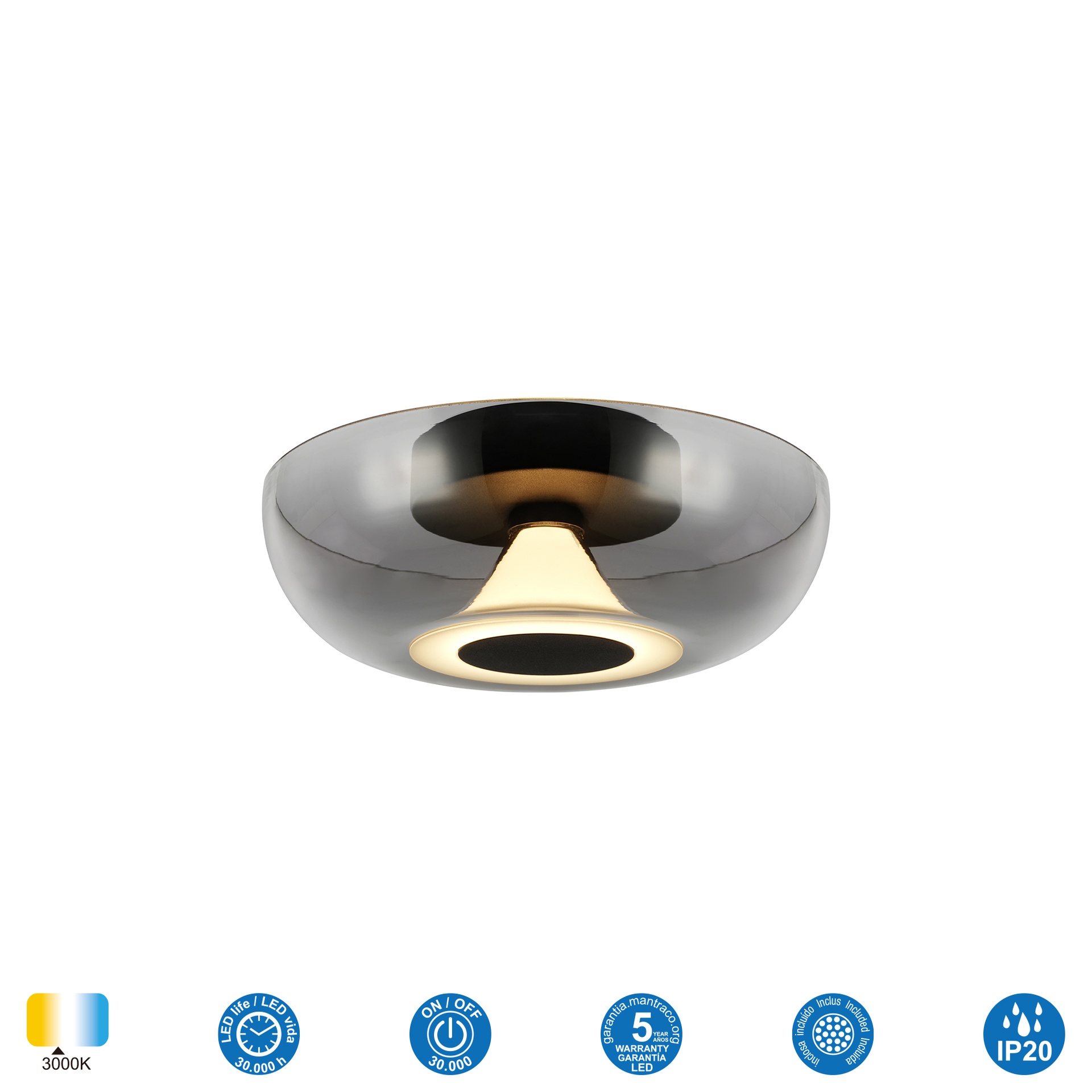 MAGMA * Plafoniera LED 9W Grigio Fumé/Nero