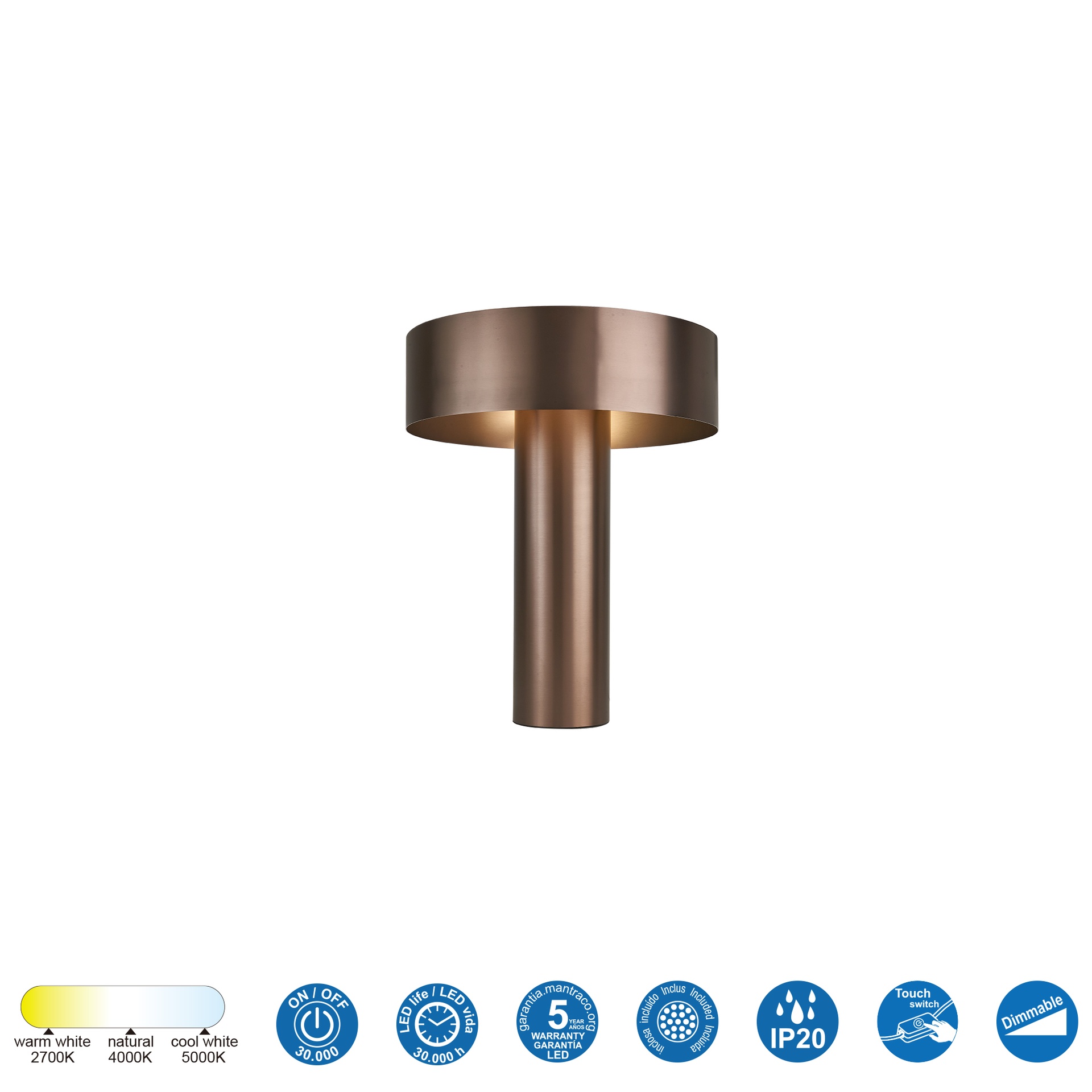 DORICA * Lampada da tavolo LED 20W CCT 2700-5000K - Marrone satinato
