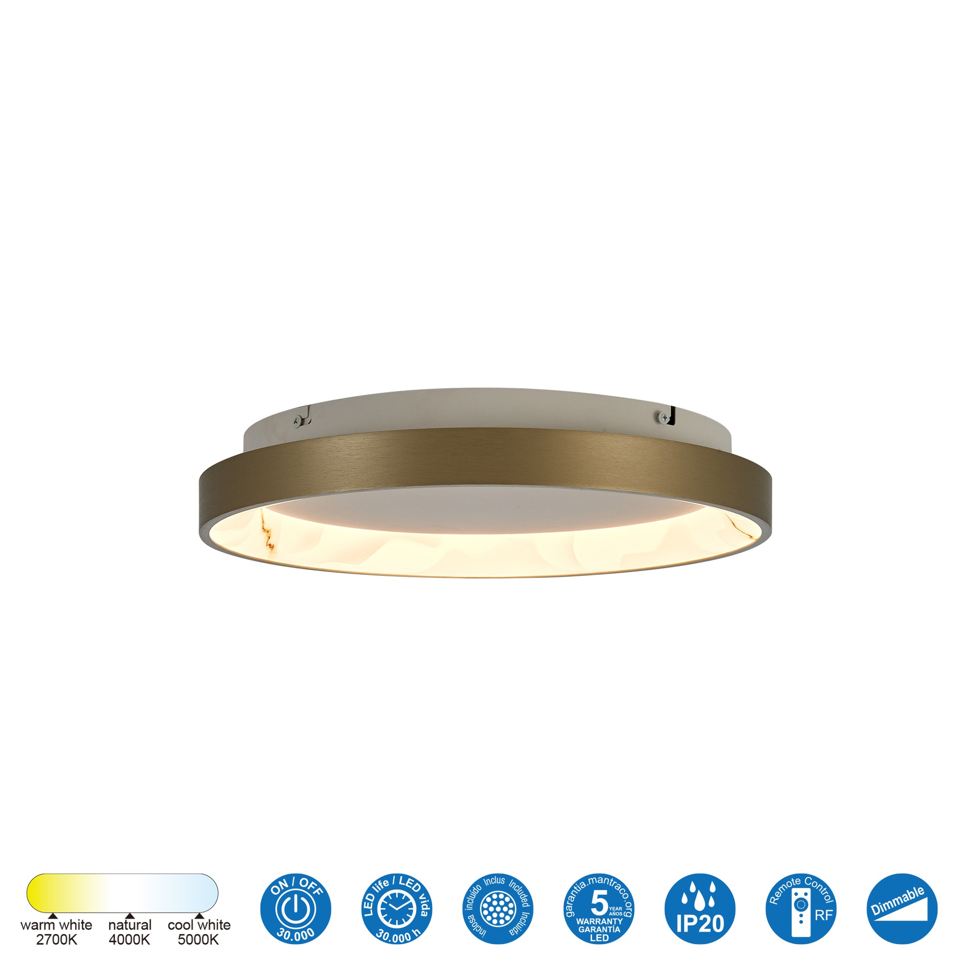KIRORO * Plafoniera LED 28W Champagne CCT 2700K-5000K ROUND