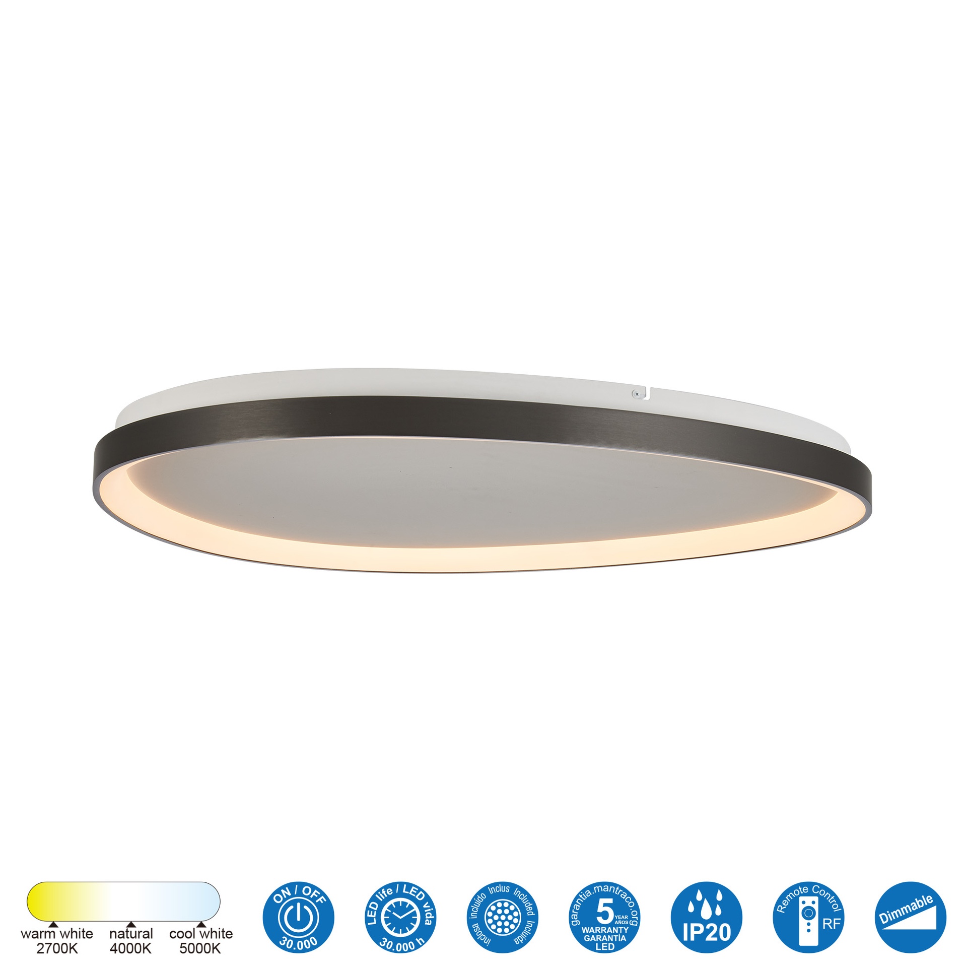KIRORO * Ceiling Lamp LED 58W Brushed Dark Grey CCT 2700K-5000K TRIANGLE