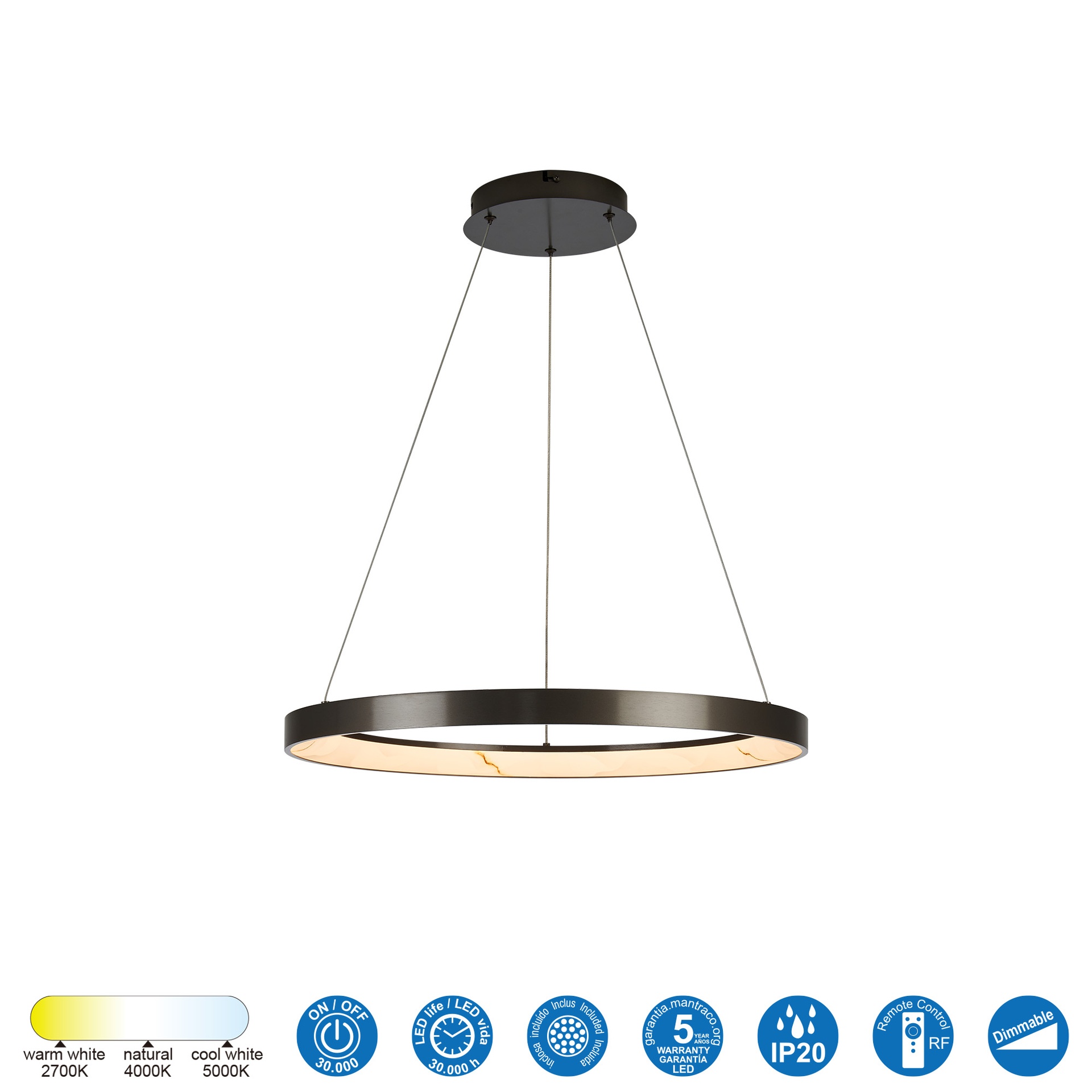 KIRORO * Lampada LED 38W Grigio scuro CCT 2700K-5000K