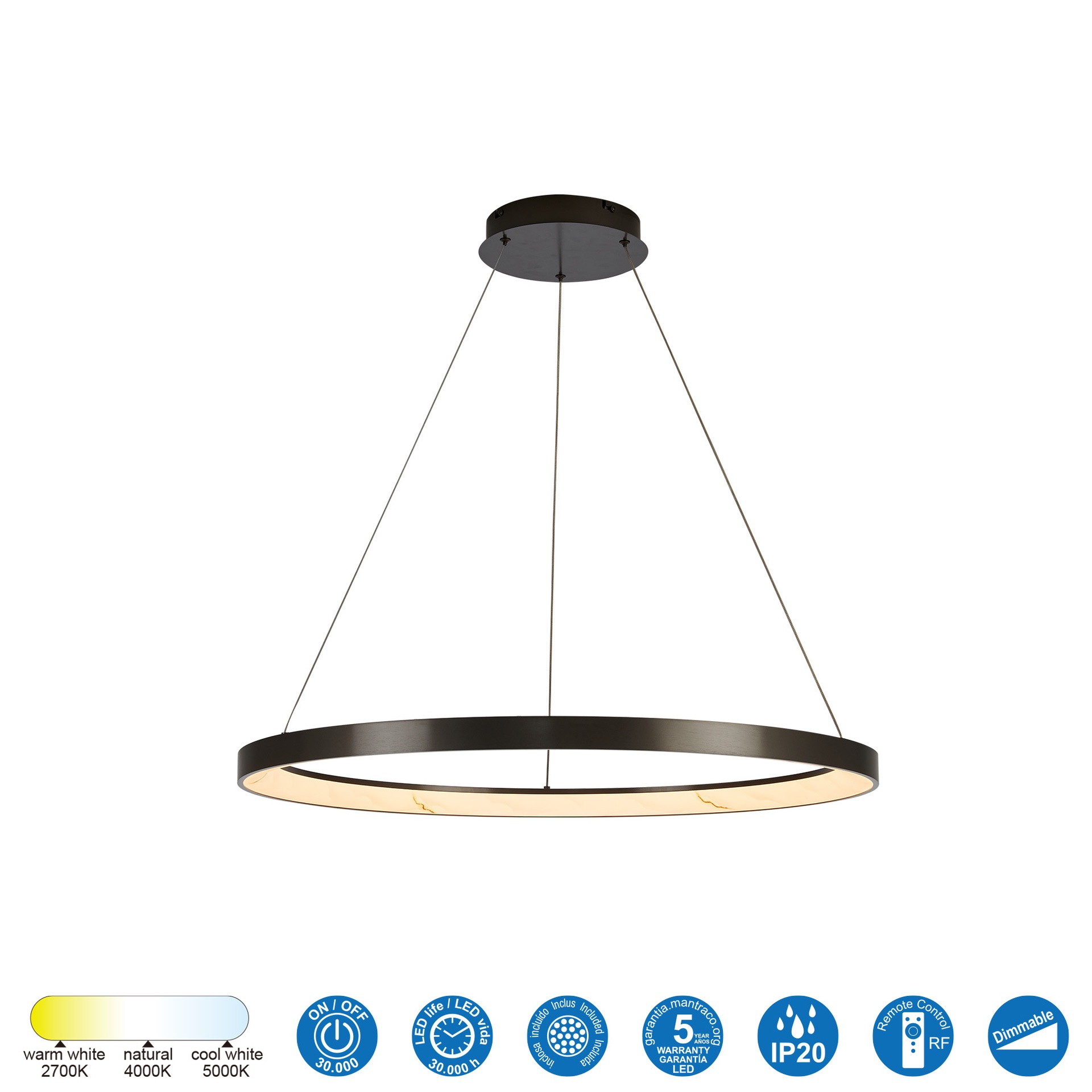 KIRORO * Lampada LED 58W Grigio scuro CCT 2700K-5000K