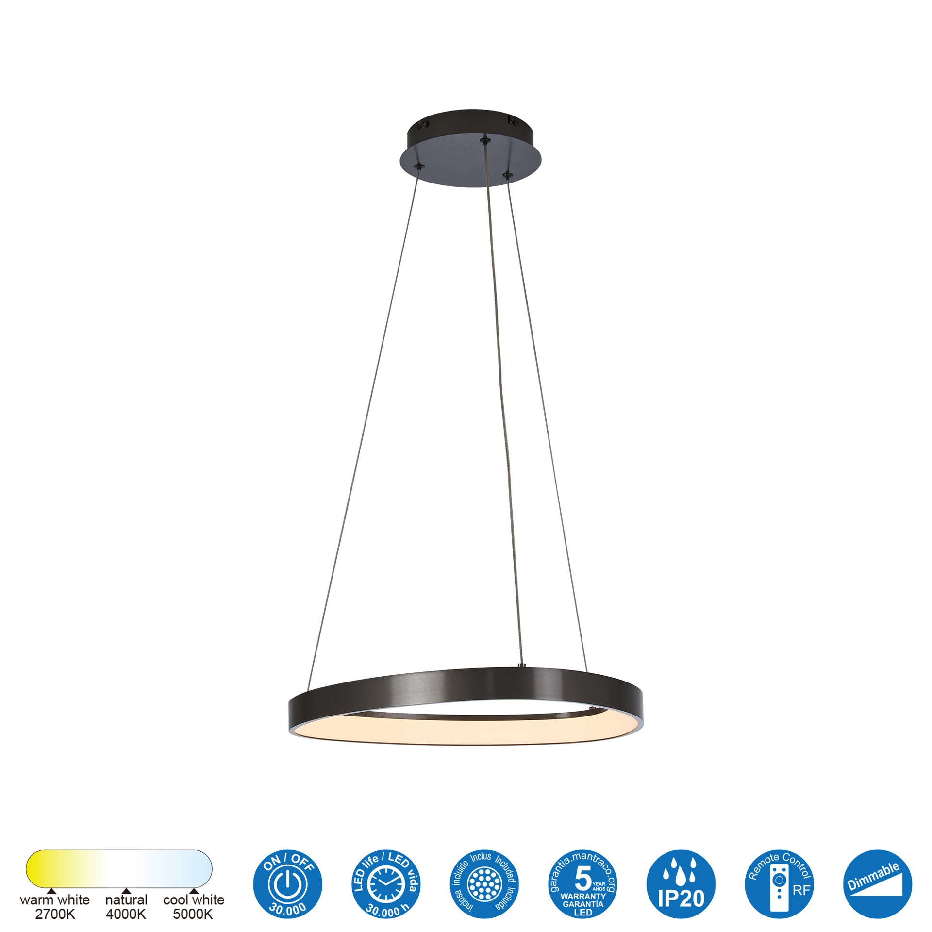 KIRORO * Lampada LED 28W Grigio scuro CCT 2700K-5000K