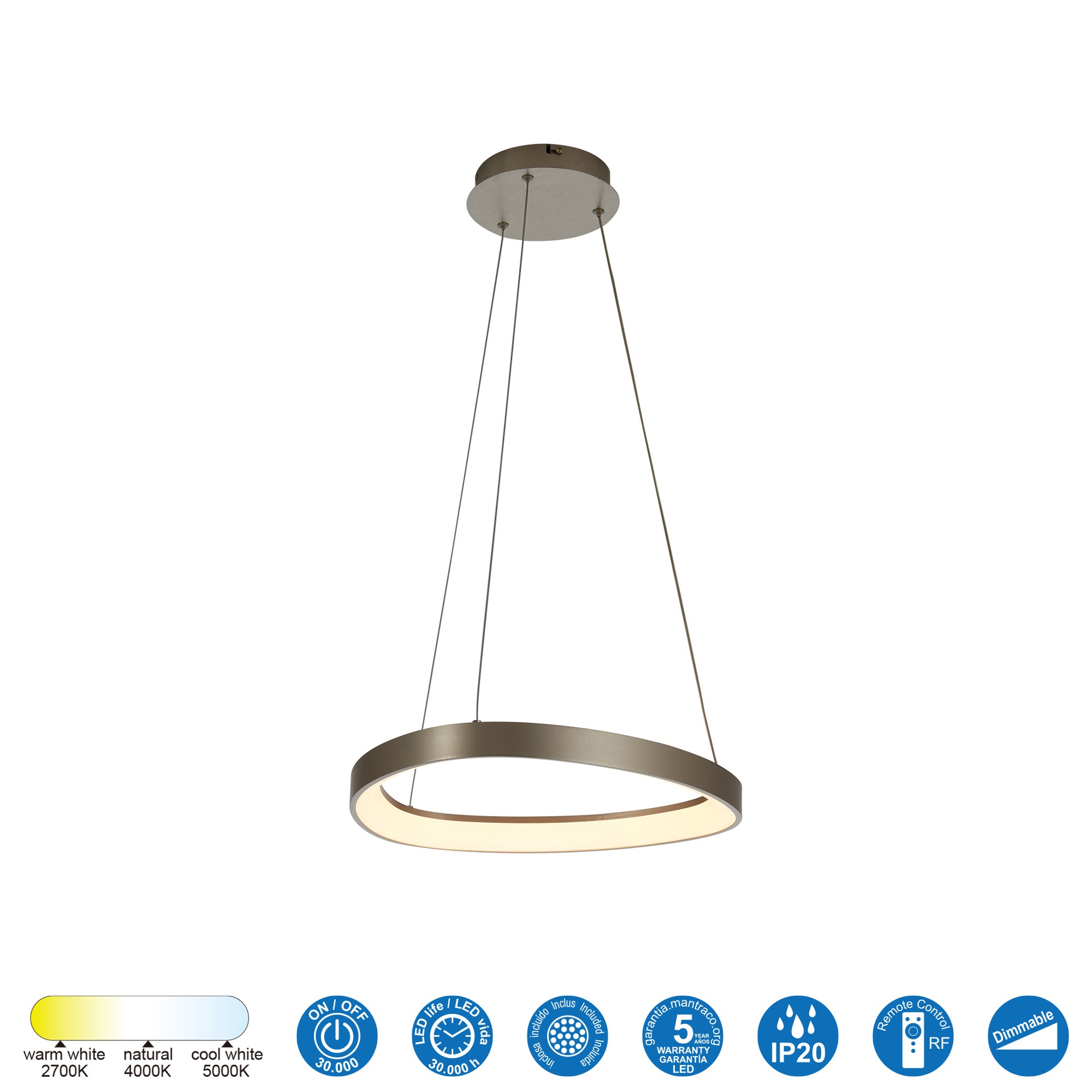 KIRORO * Lampada LED 28W Argento CCT 2700K-5000K