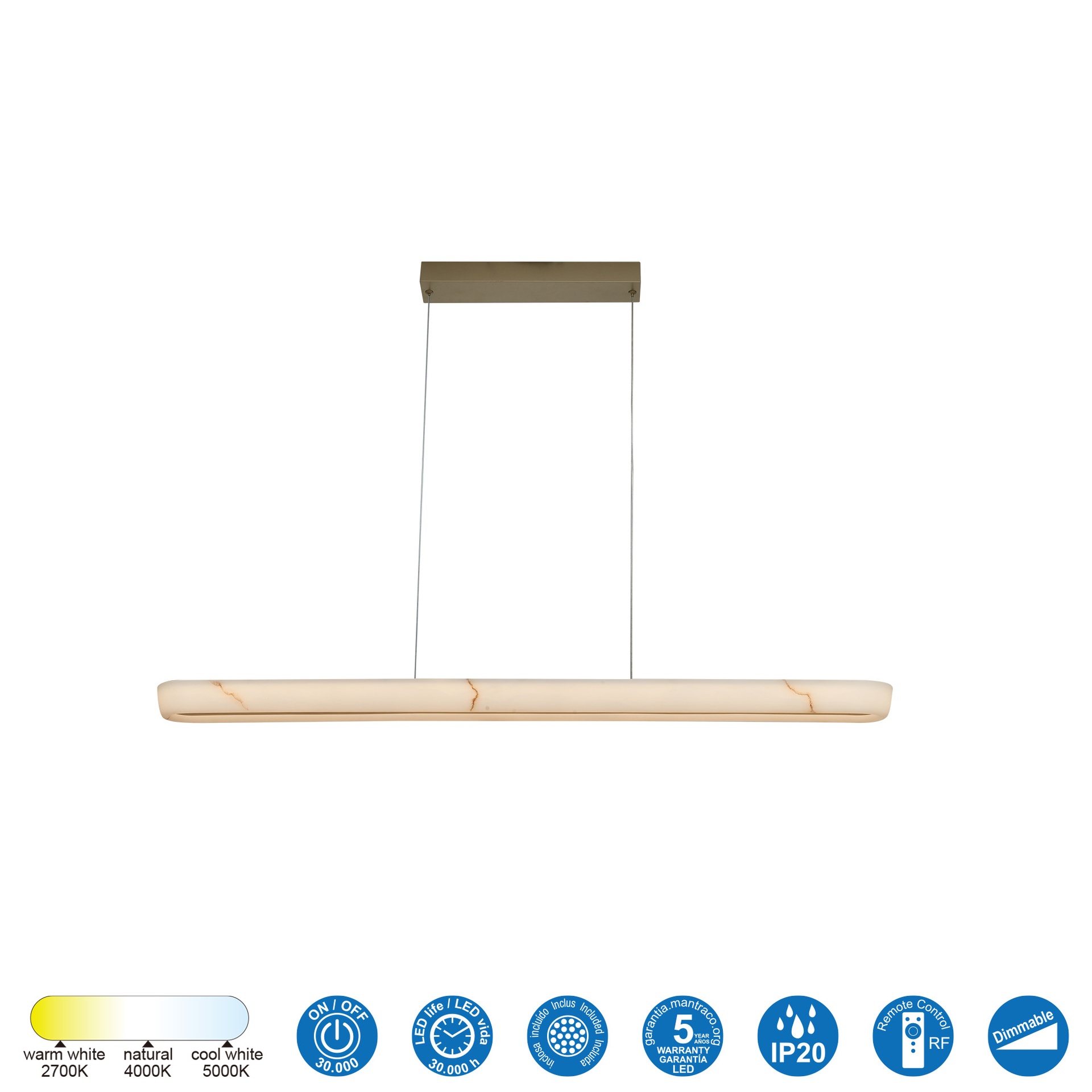 KIRORO * Pendant Lamp LED 46W Champagne CCT 2700K-5000K