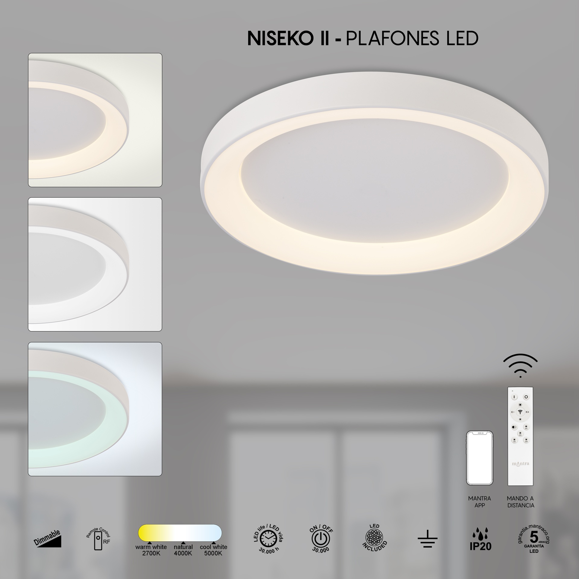 NISEKO II * LED CEILING 60W D.65CM  WHITE