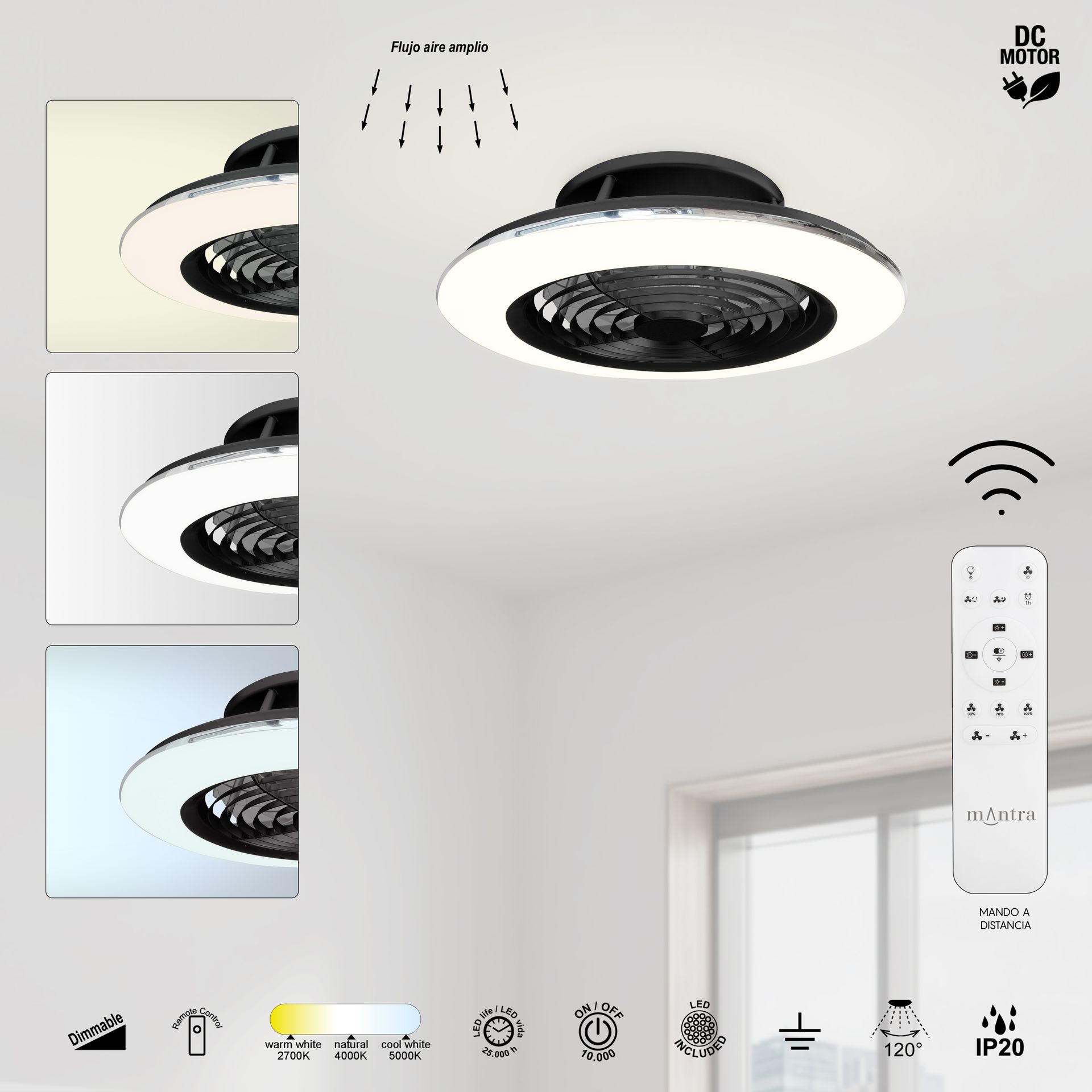***OFER/DES*** ALISIO MINI * VENTILATORE NERO LED CON TELECOMANDO