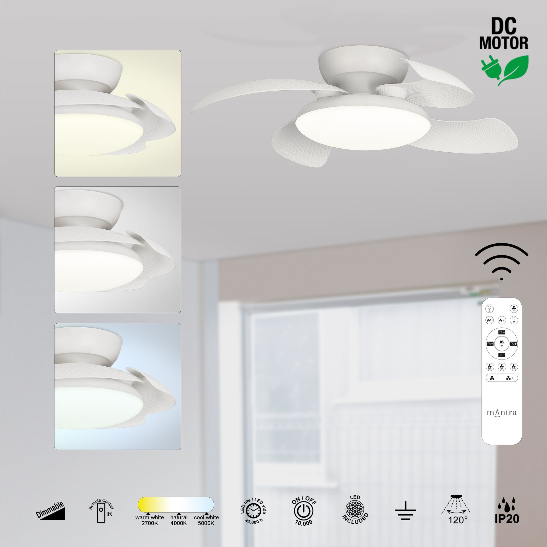 Aloha · Ventilador de aspas desplegables con luz · Blanco
