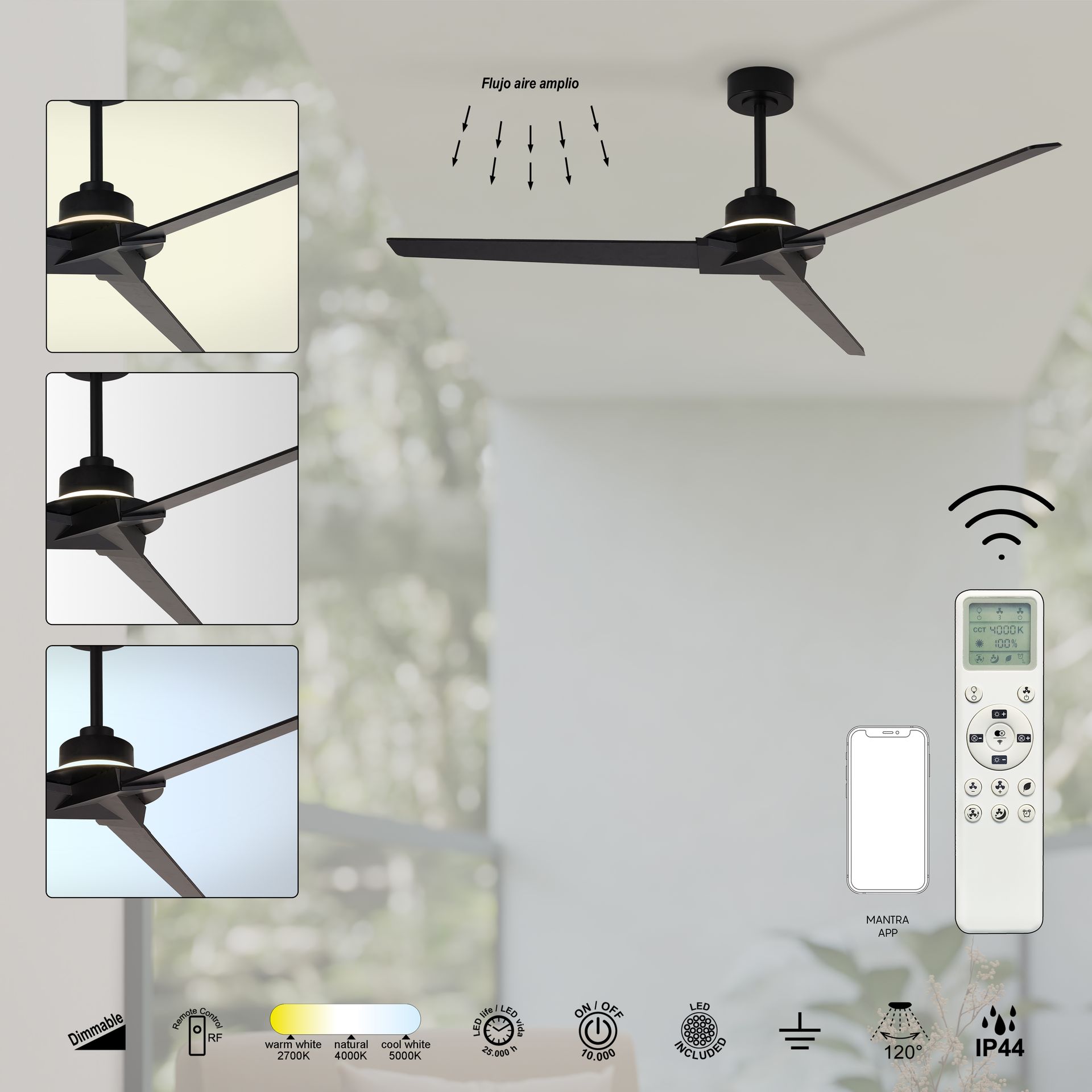 Brisa Mini · Ventilateur de plafond avec éclairage · Noir / Bois