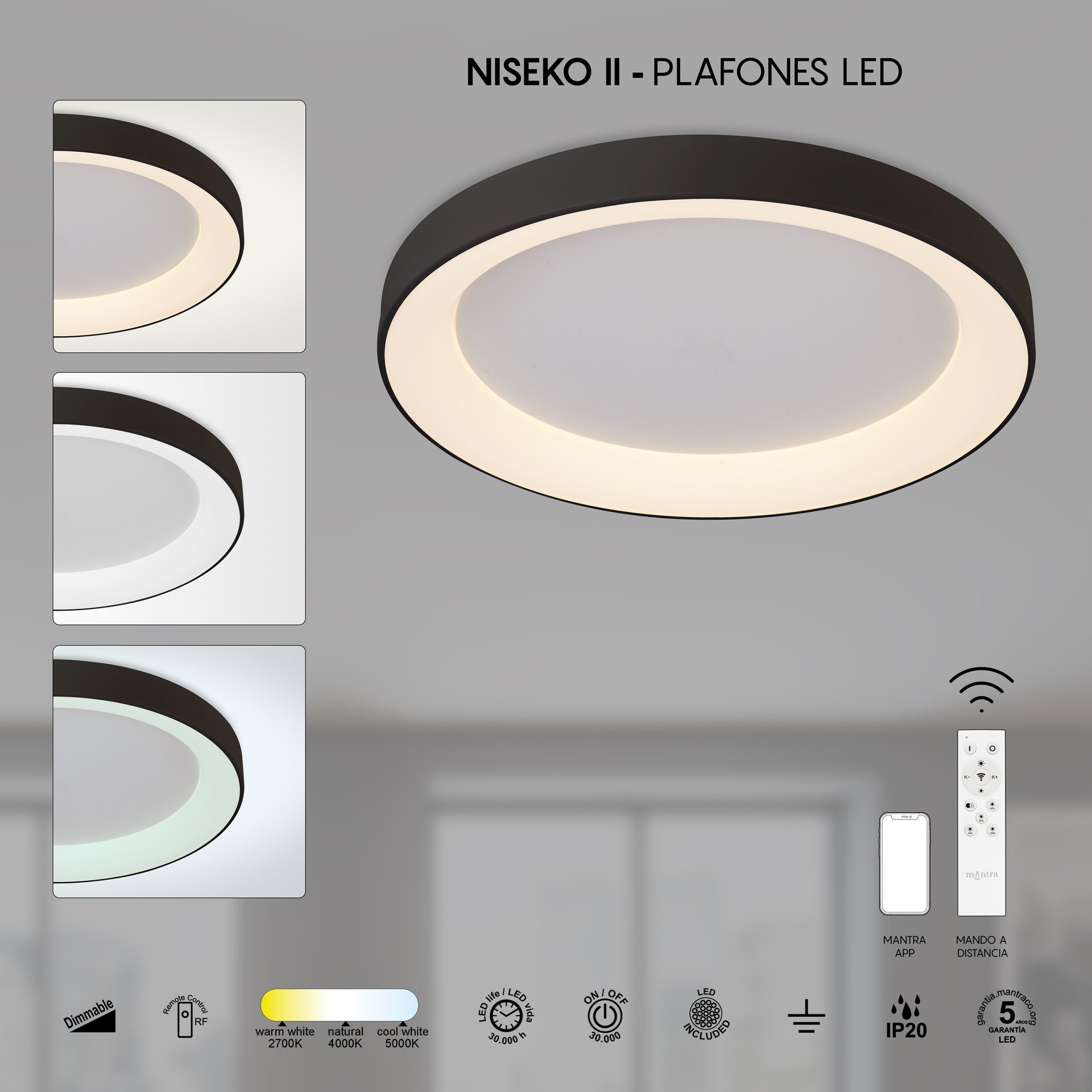 NISEKO II * PLAFONIERA LED 60W D.65CM  NERO