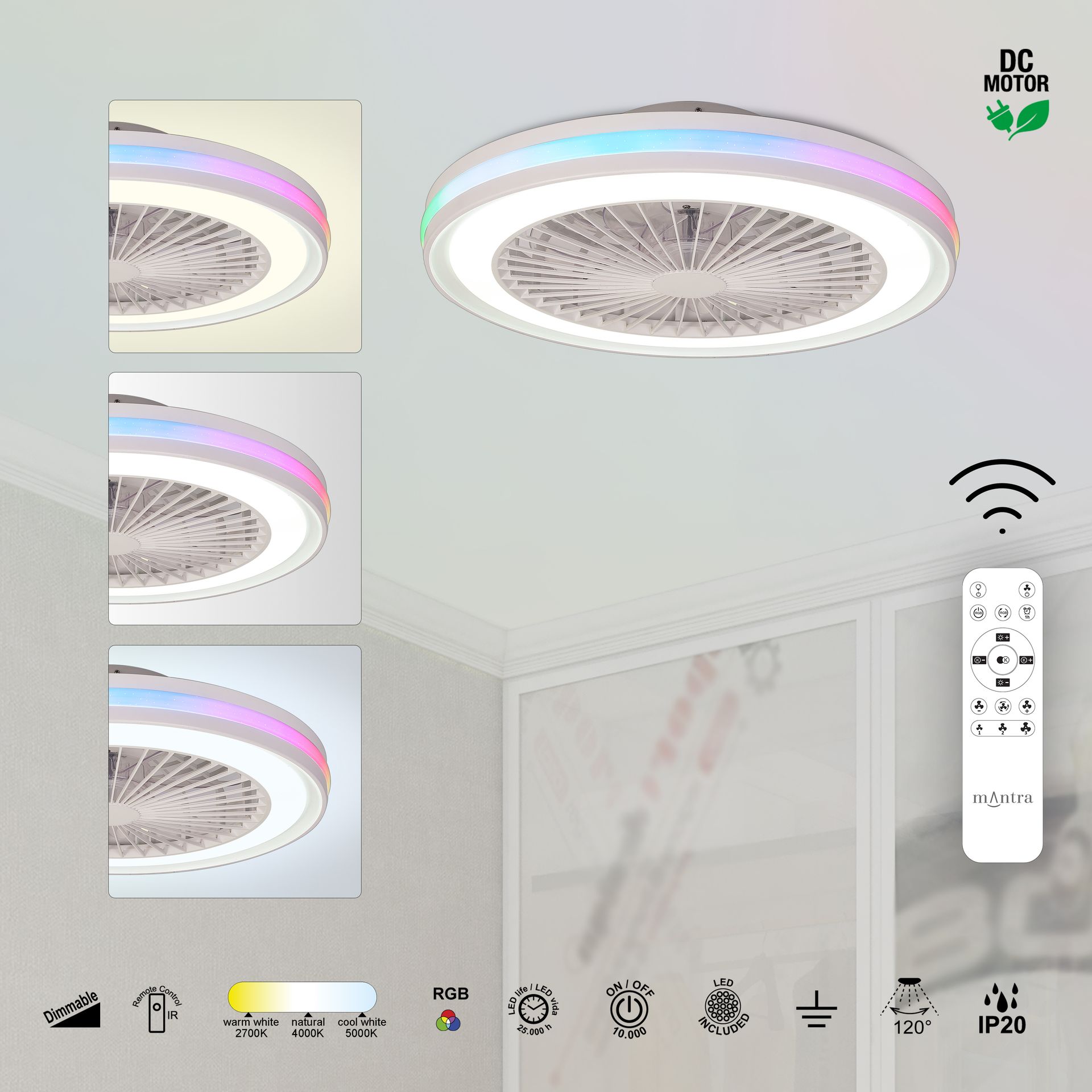 GAMER * PLAFÓN / VENTILADOR - BLANCO - RGB - 47 CM - 4200LM
