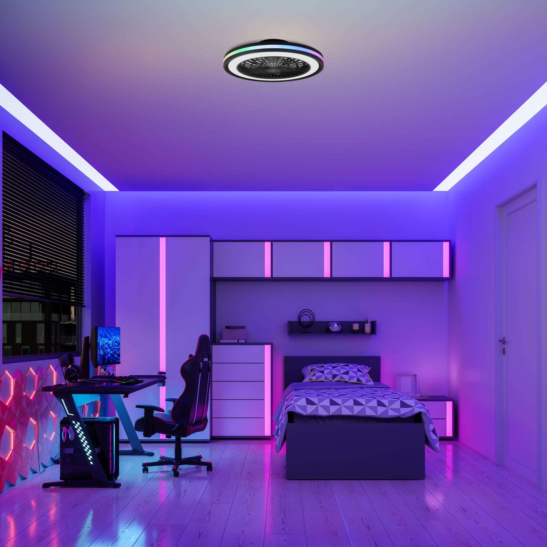 Gamer Big · Plafonnier-ventilateur à pales intégrées · Noir