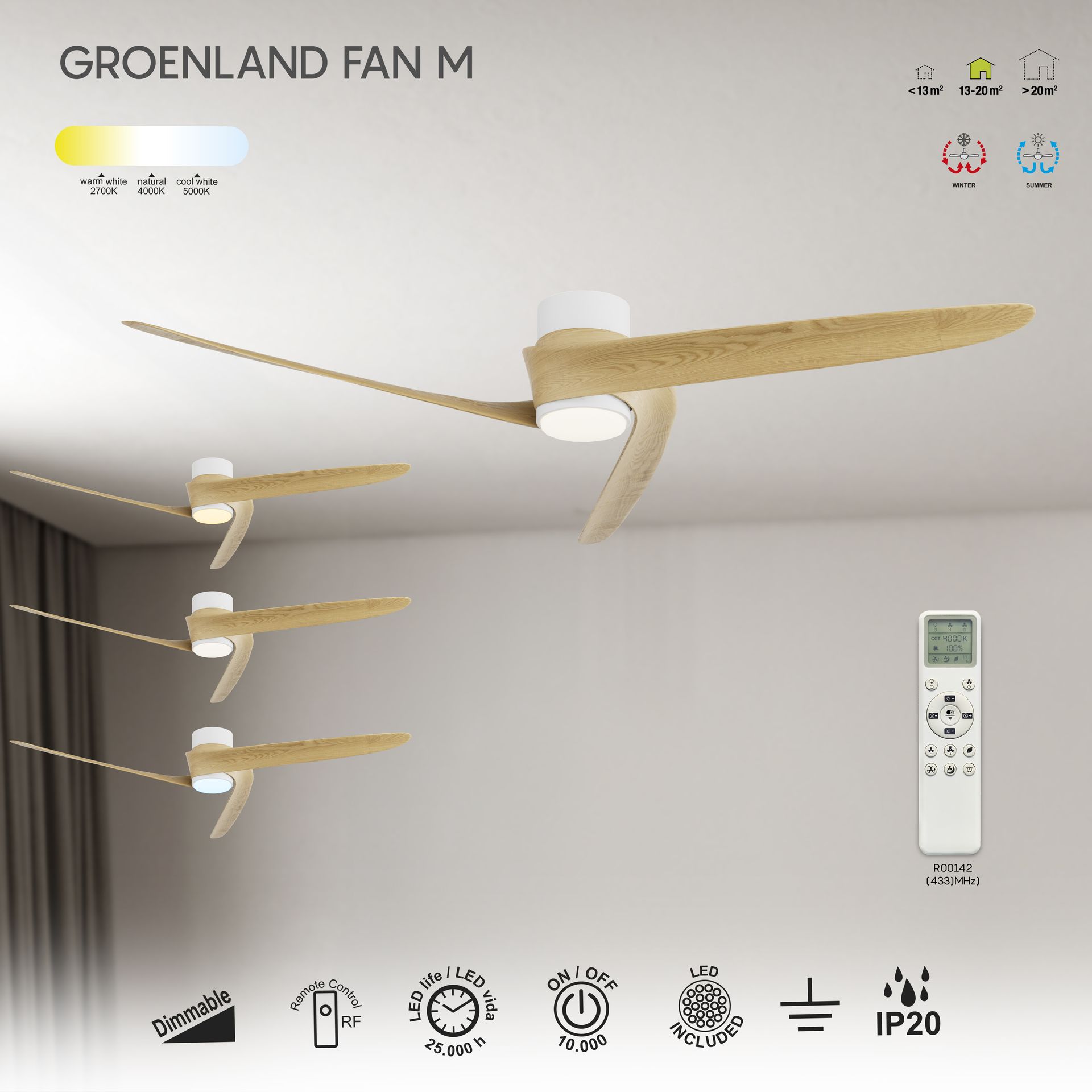 GROENLAND M* VENTILATORE LED 20W-2700K-5000K  ****LF****