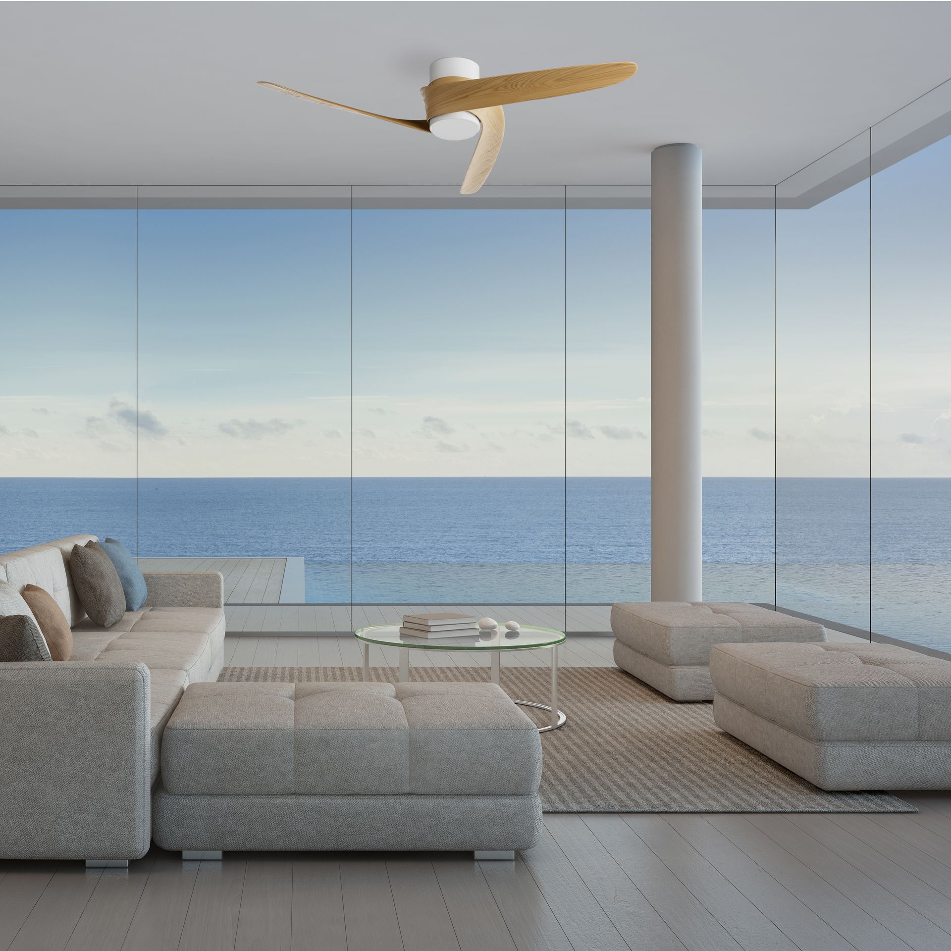 Groenland S · Ventilador de aspas con luz · Blanco / Madera