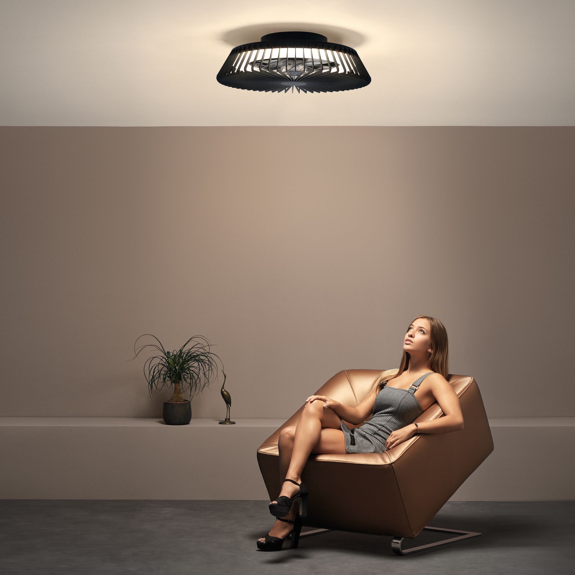 HIMALAYA * VENTILATORE NERO 35W PLAFONIERA LED 70W CON TELECOMANDO Y APP