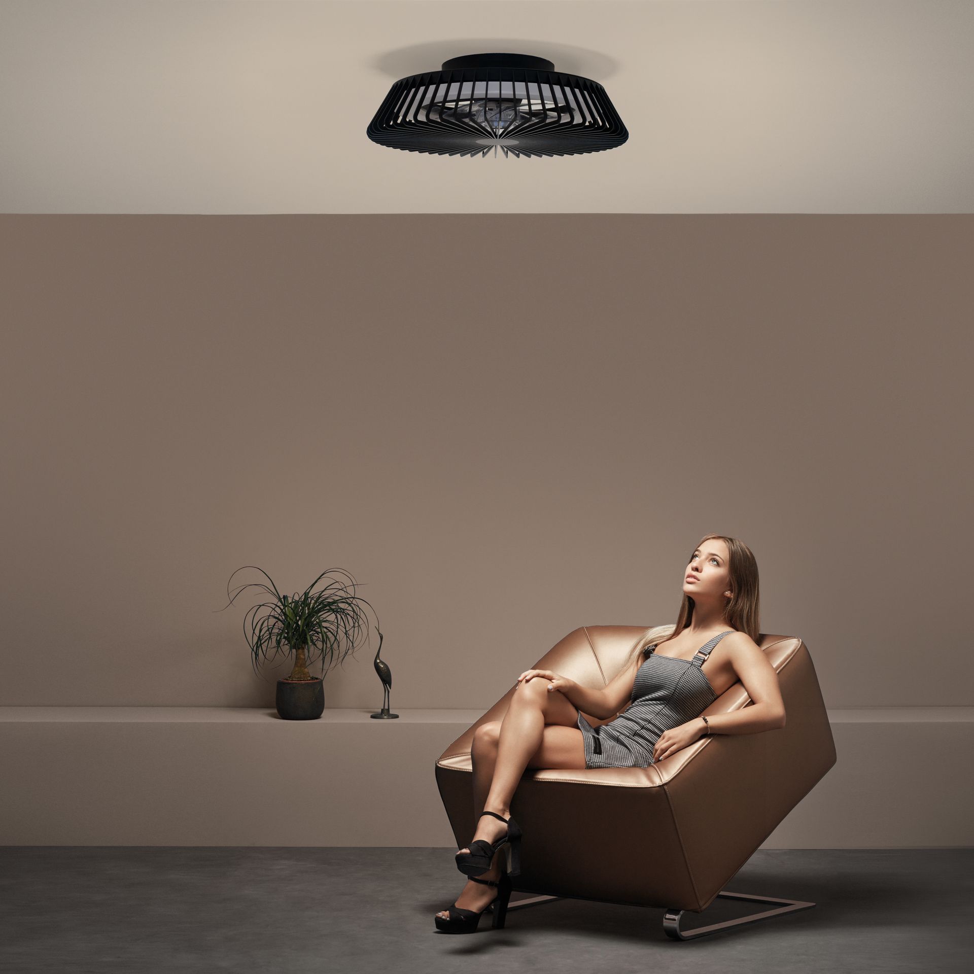 HIMALAYA * VENTILATORE NERO 35W PLAFONIERA LED 70W CON TELECOMANDO Y APP