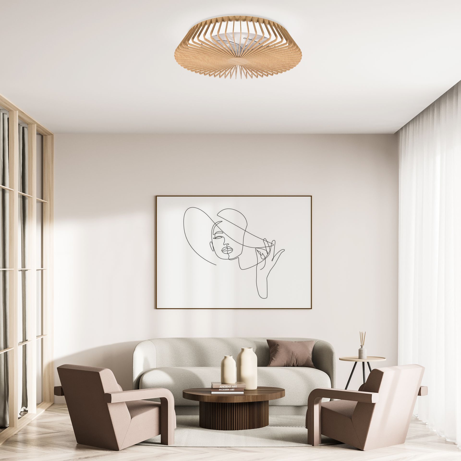 Himalaya · Plafón-ventilador de aspas ocultas con luz · Madera