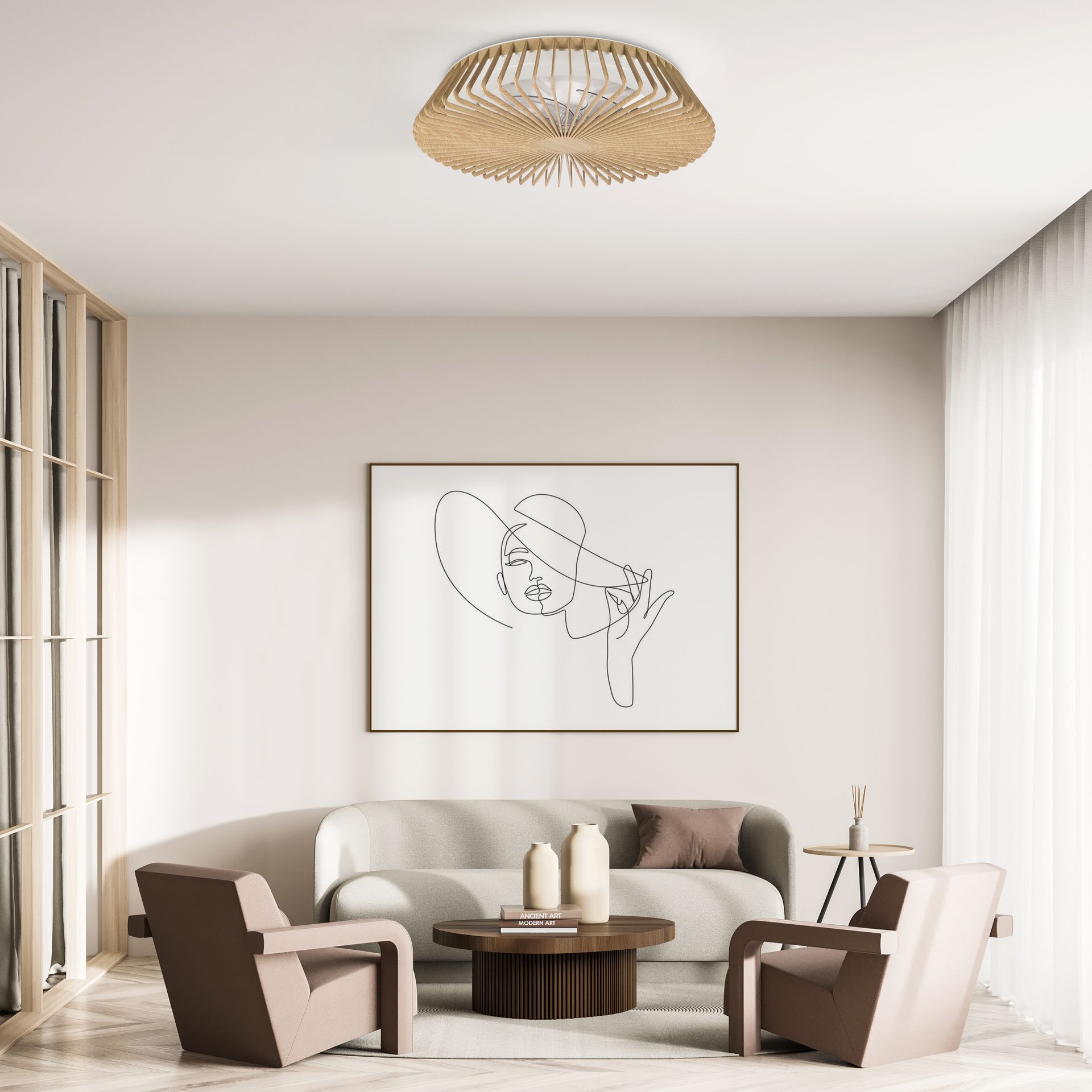 Himalaya · Plafón-ventilador de aspas ocultas con luz · Madera