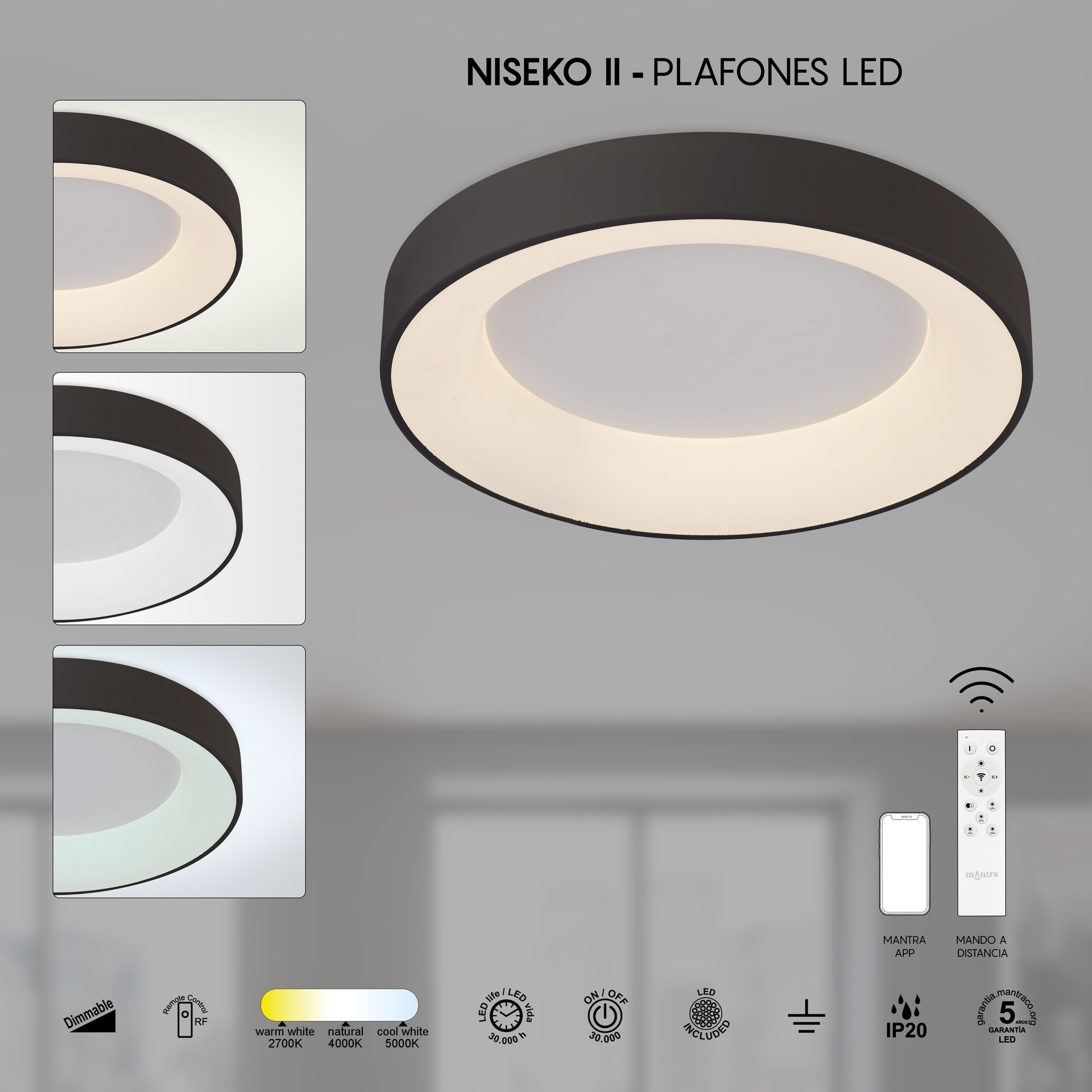 NISEKO II * LED CEILING 30W D.38CM  BLACK