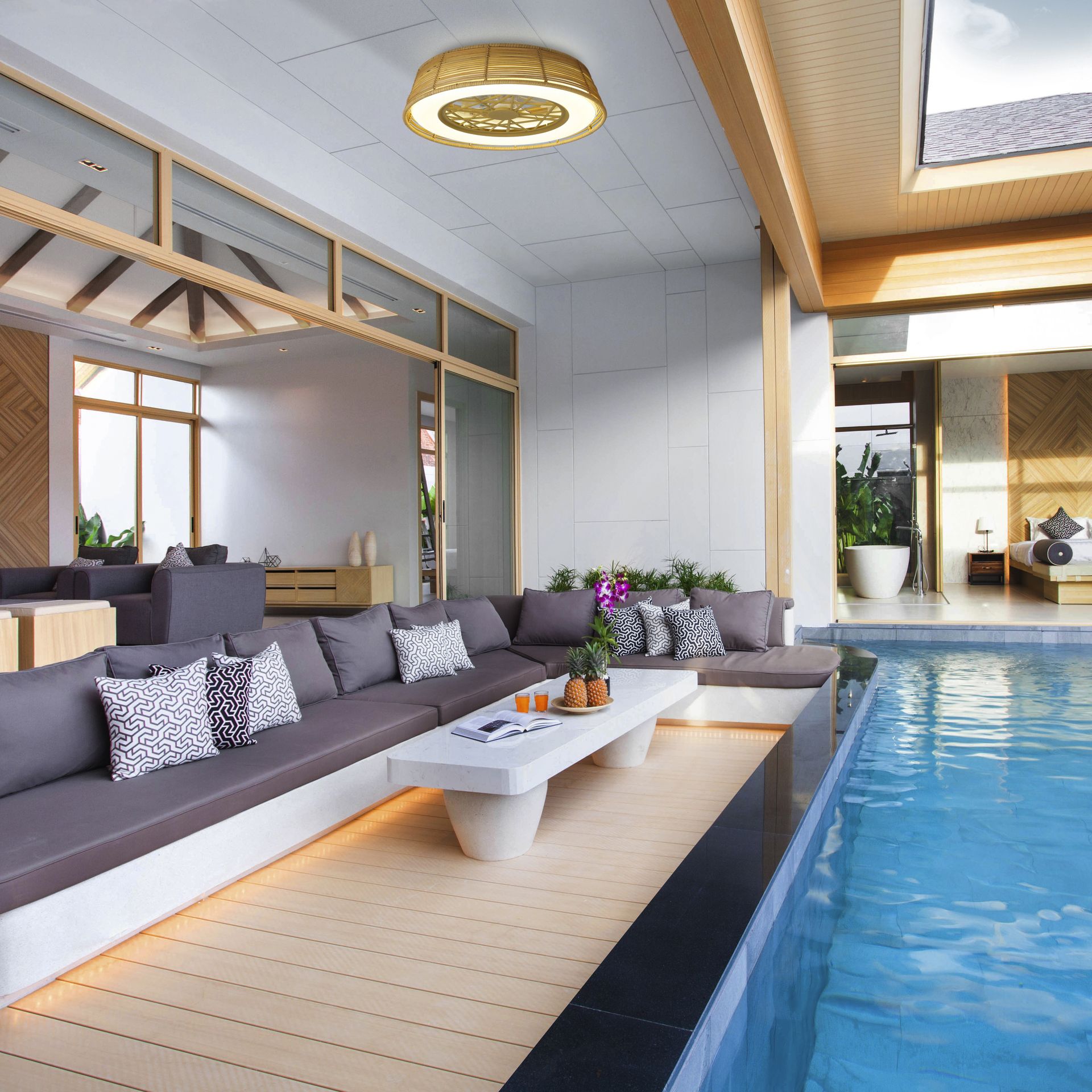 Indonesia Mini · Plafón-ventilador de aspas ocultas con luz · Roja