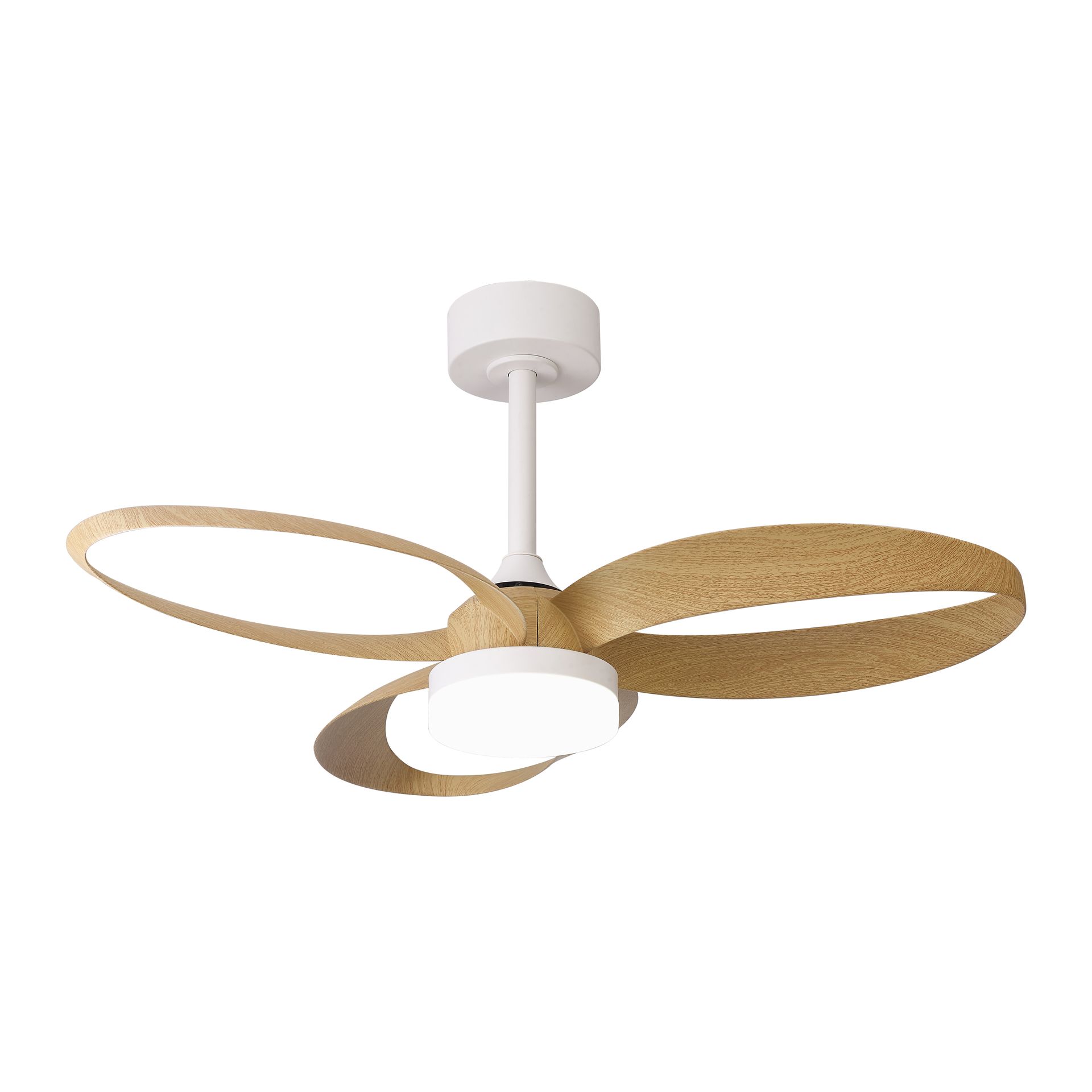 Infinity fan · Ventilador de aspas con luz · Blanco / Madera