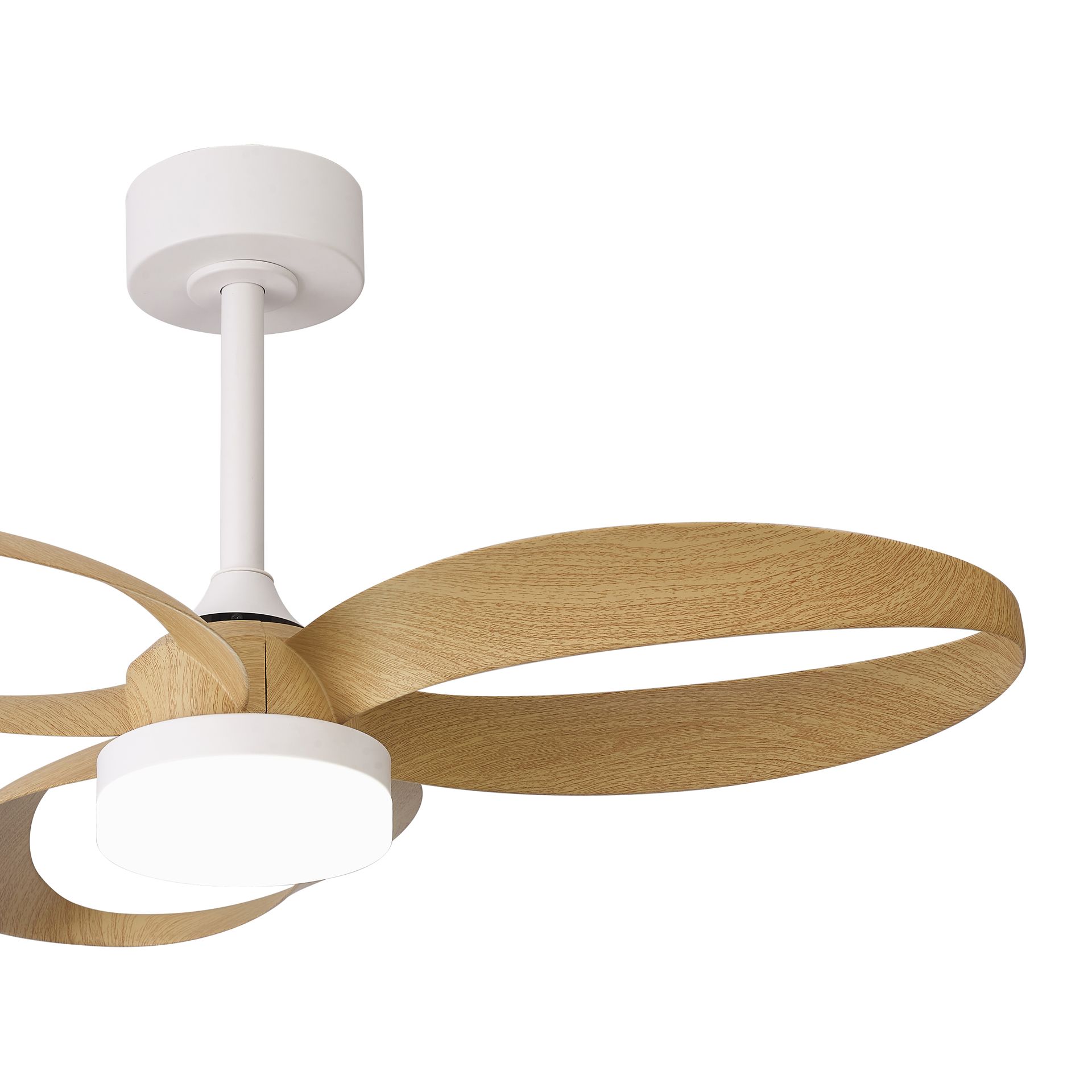 Infinity fan · Ventilador de aspas con luz · Blanco / Madera