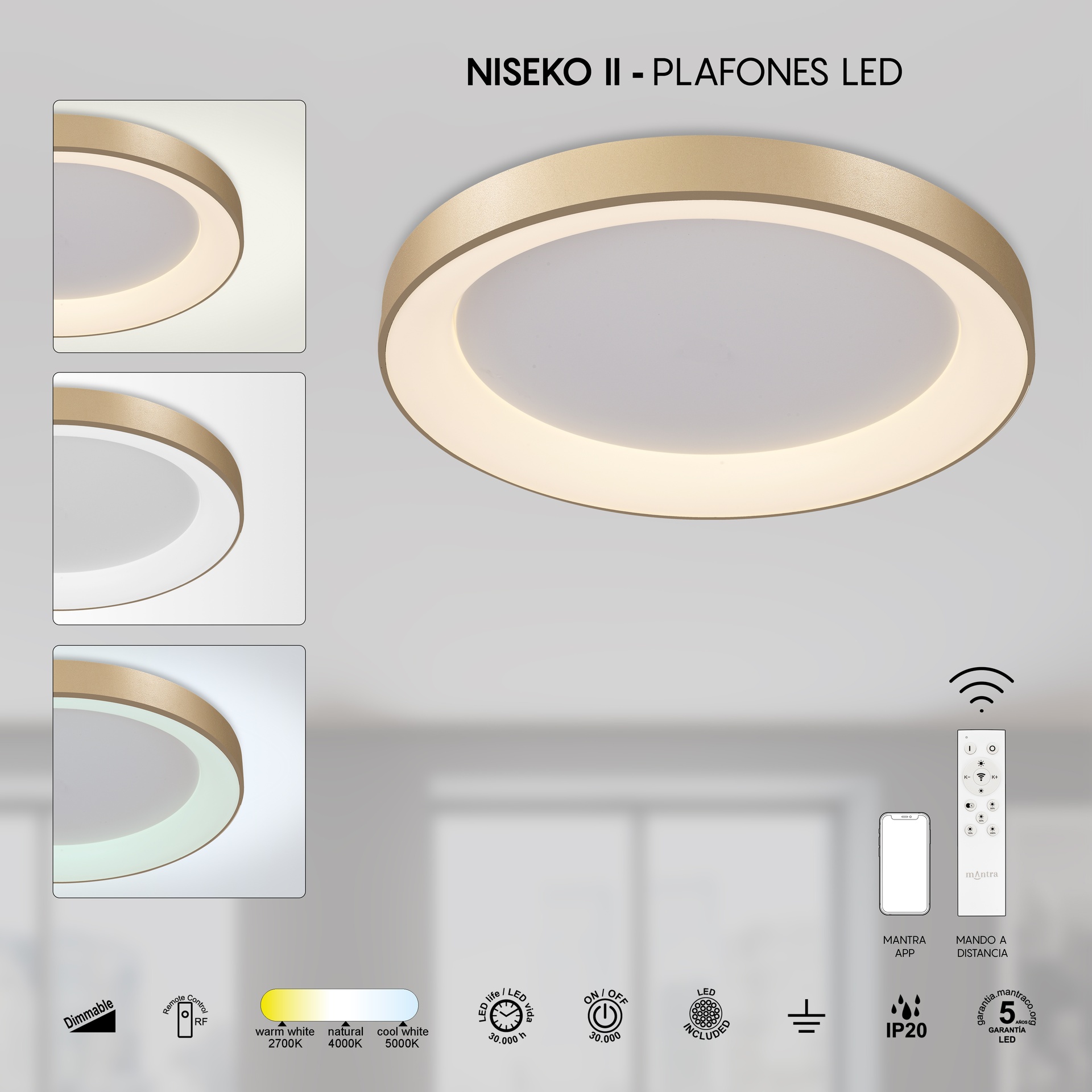 NISEKO II * LED CEILING 60W D.65CM  GOLD