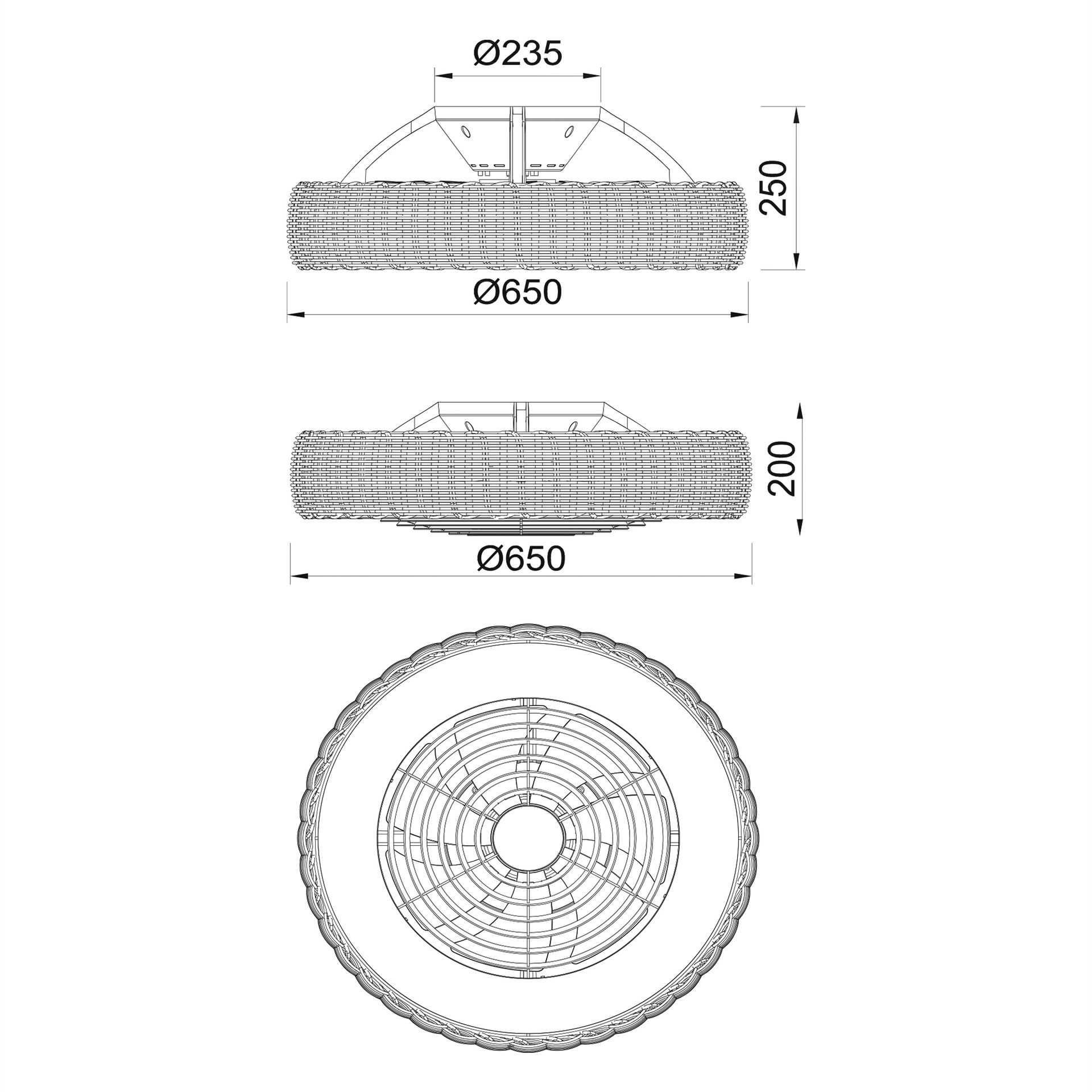 KILIMANJARO * FAN LED CEILING IP44 RATAN WITH REMOTE CONTROL