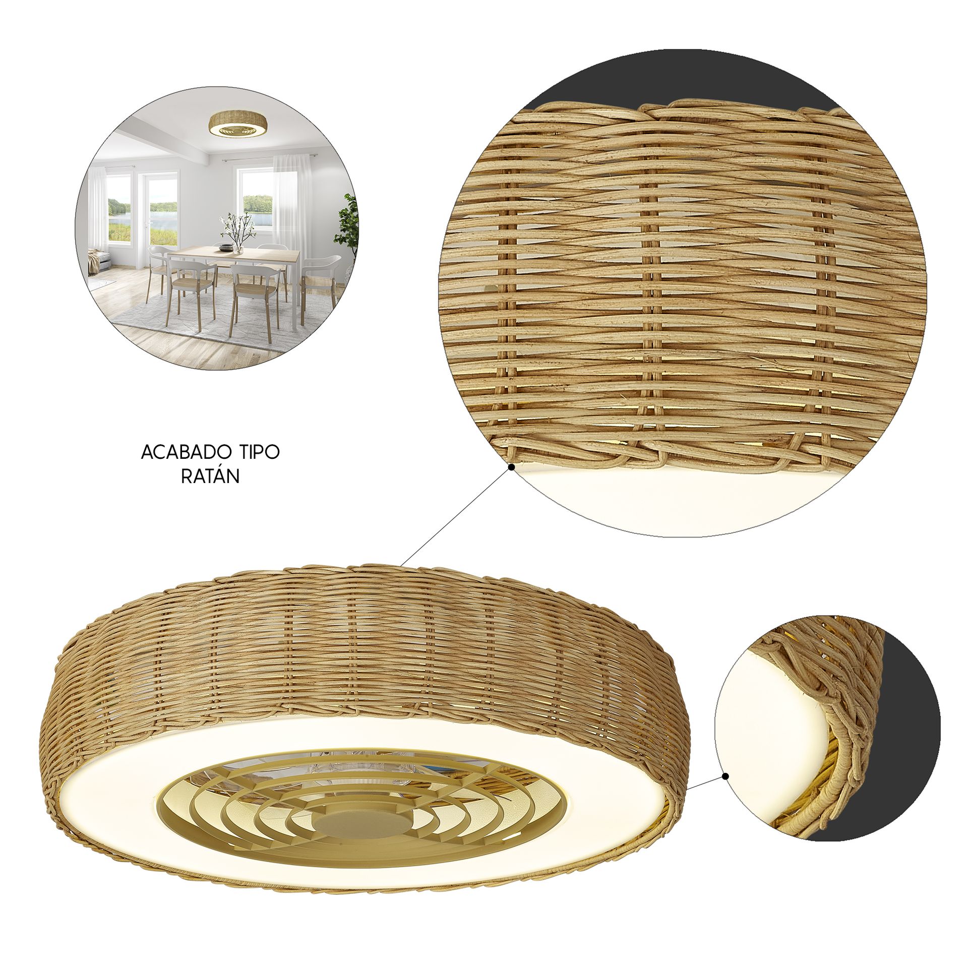 KILIMANJARO * FAN LED CEILING IP44 RATAN WITH REMOTE CONTROL
