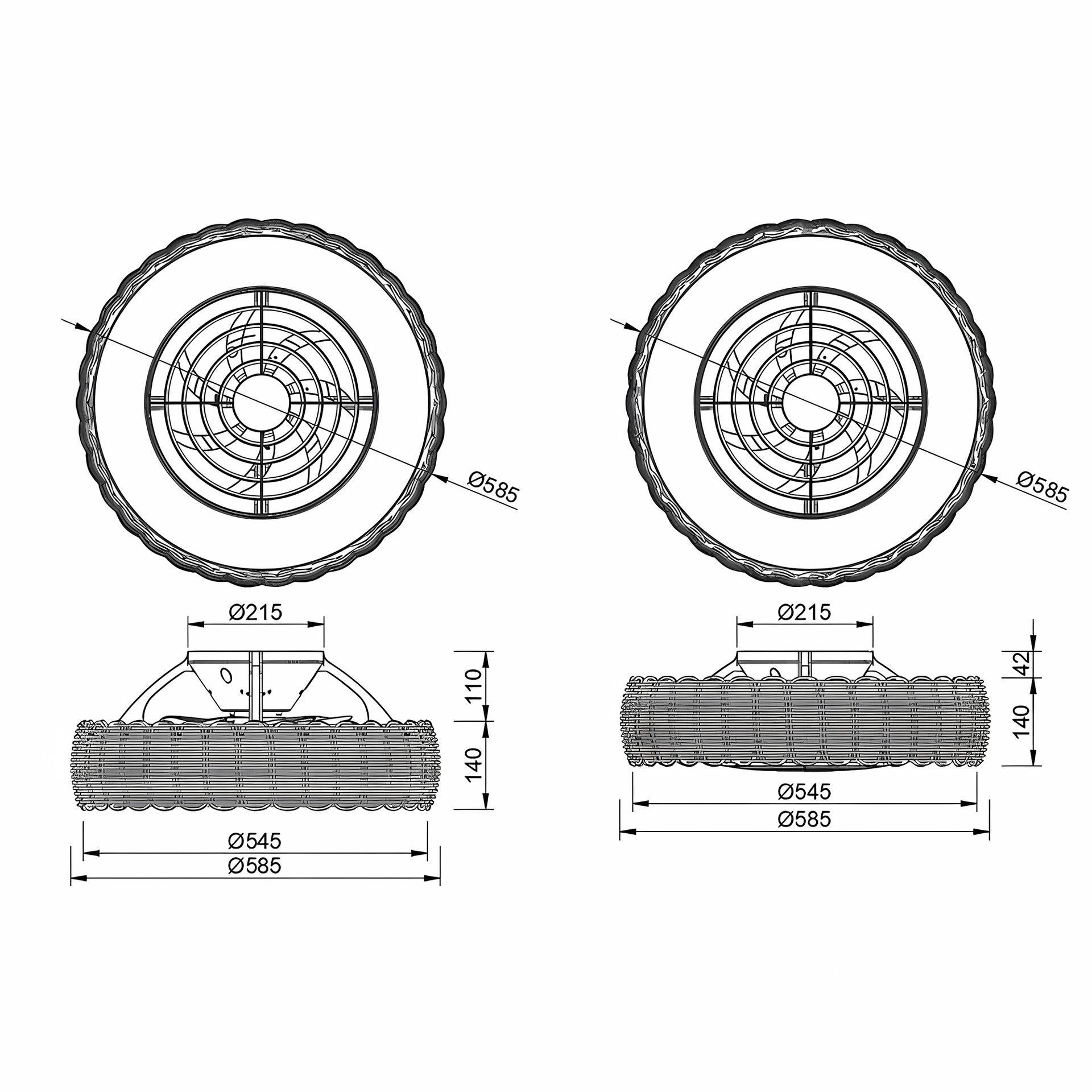 KILIMANJARO MINI * PLAFONIERA / VENTILATORE- RATAN