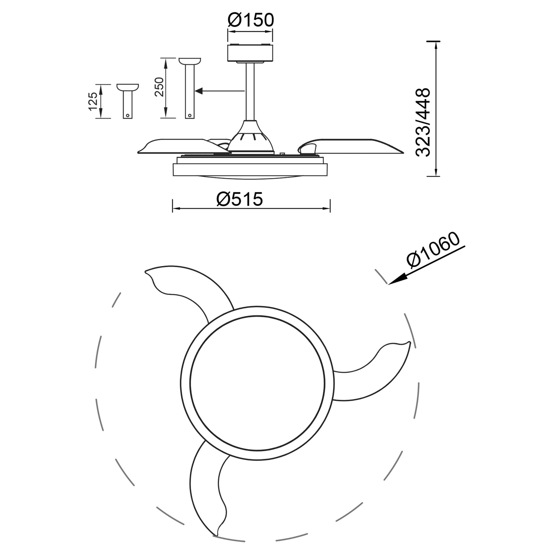 Mistral · Ventilatore da soffitto con pale retrattili e luce · Bianco / Legno