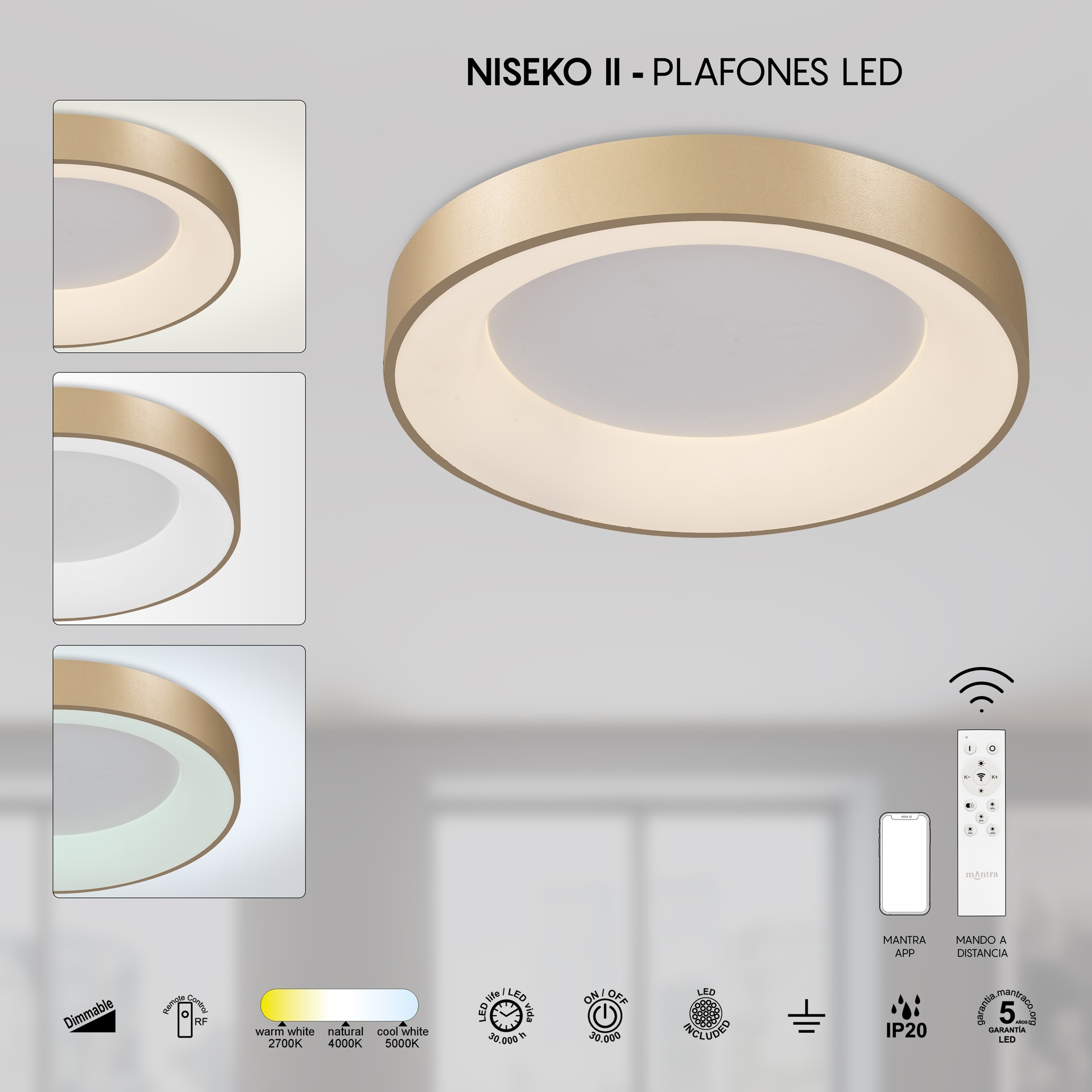 NISEKO II * LED CEILING 45W D.50CM  GOLD