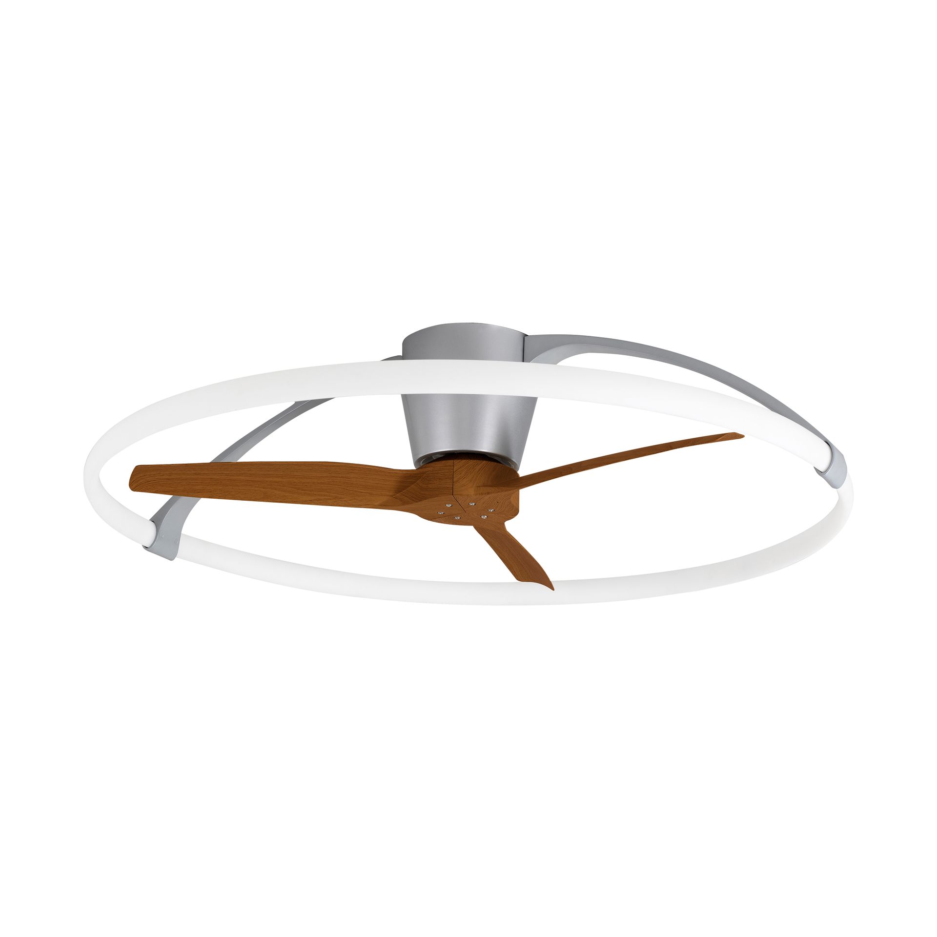 Nepal · Ventilador de aspas con luz · Plata / Nogal